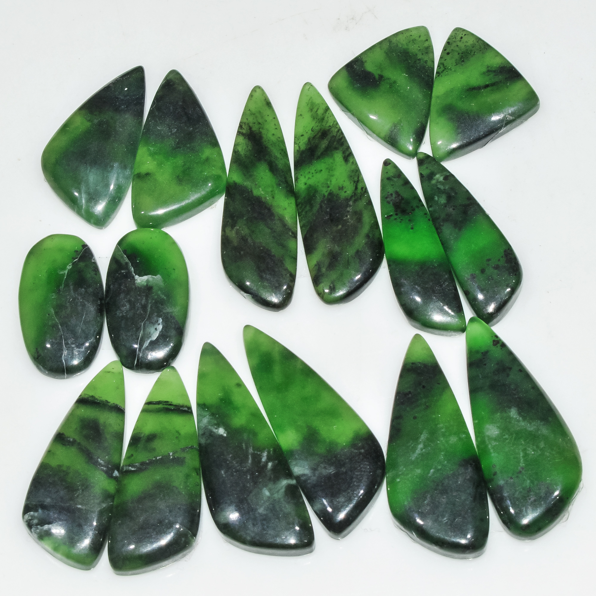 8 Pairs 124 Cts Green Serpentine Loose Cabochon Natural Matching Pairs Semi-Precious Gemstones 29x9 16x10mm 18281