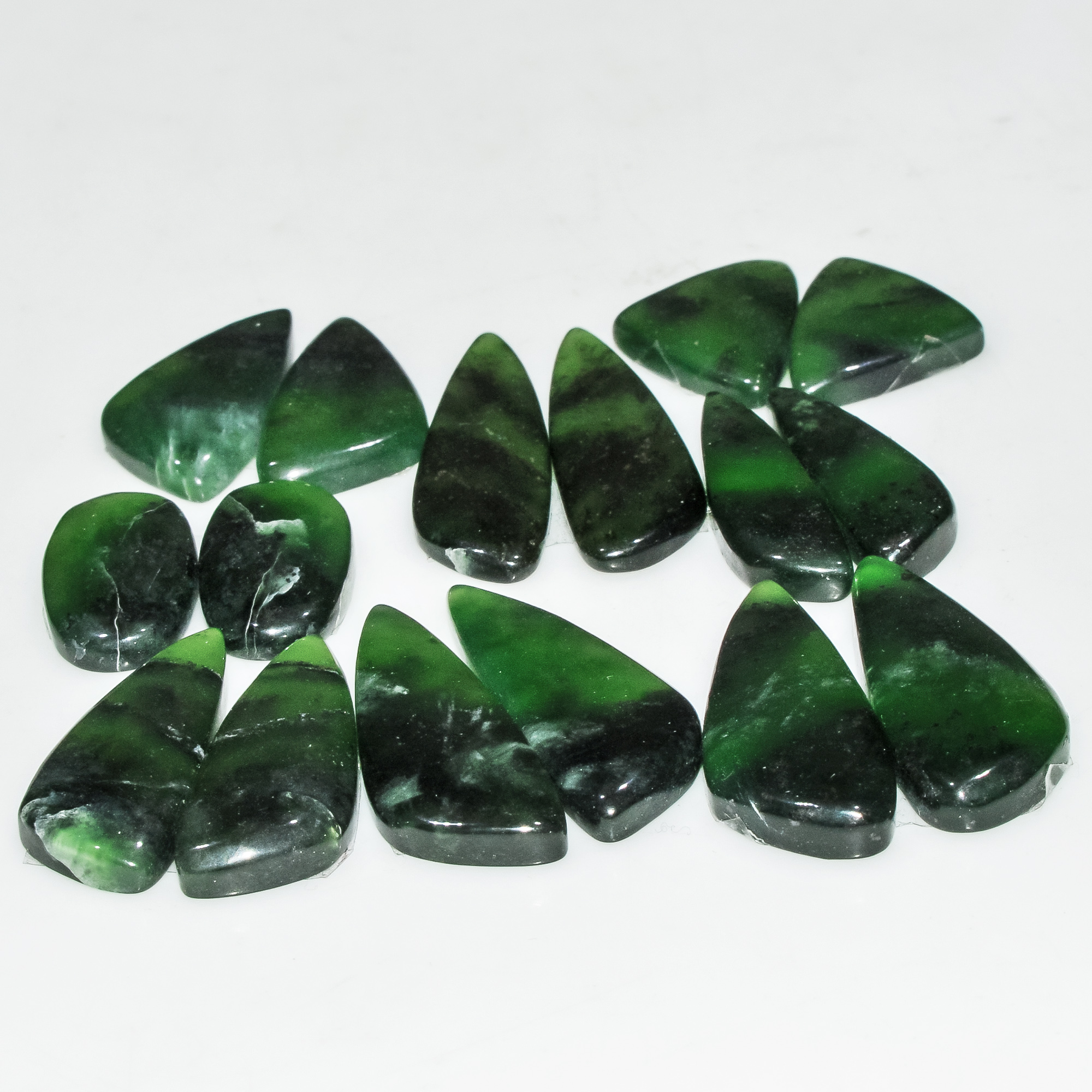 8 Pairs 124 Cts Green Serpentine Loose Cabochon Natural Matching Pairs Semi-Precious Gemstones 29x9 16x10mm 18281