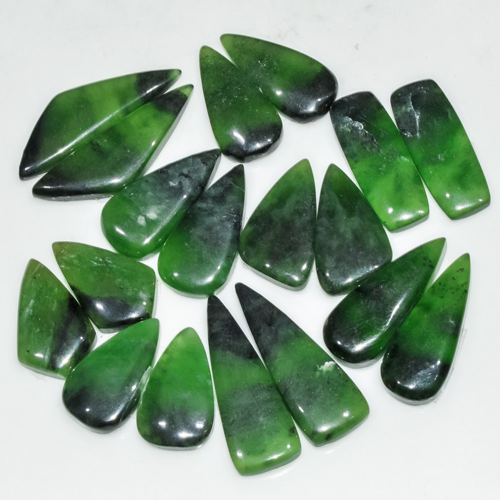 Image of 9 Pairs 157 Cts Green Serpentine Loose Cabochon Natural Matching Pairs Semi-Precious Gemstones 30x10 19x10mm #18282