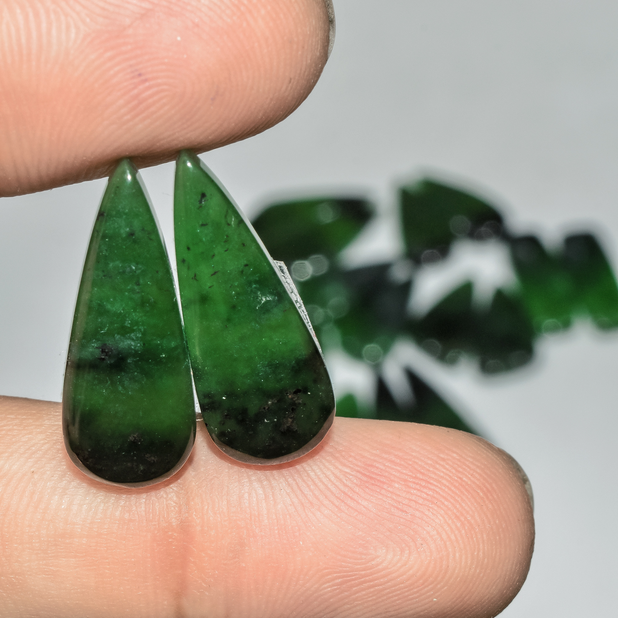 9 Pairs 157 Cts Green Serpentine Loose Cabochon Natural Matching Pairs Semi-Precious Gemstones 30x10 19x10mm 18282
