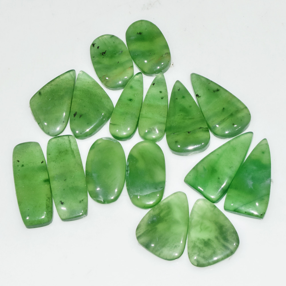 Image of 8 Pairs 121 Cts Green Serpentine Loose Cabochon Natural Matching Pairs Semi-Precious Gemstones 24x9 15x10mm #18283