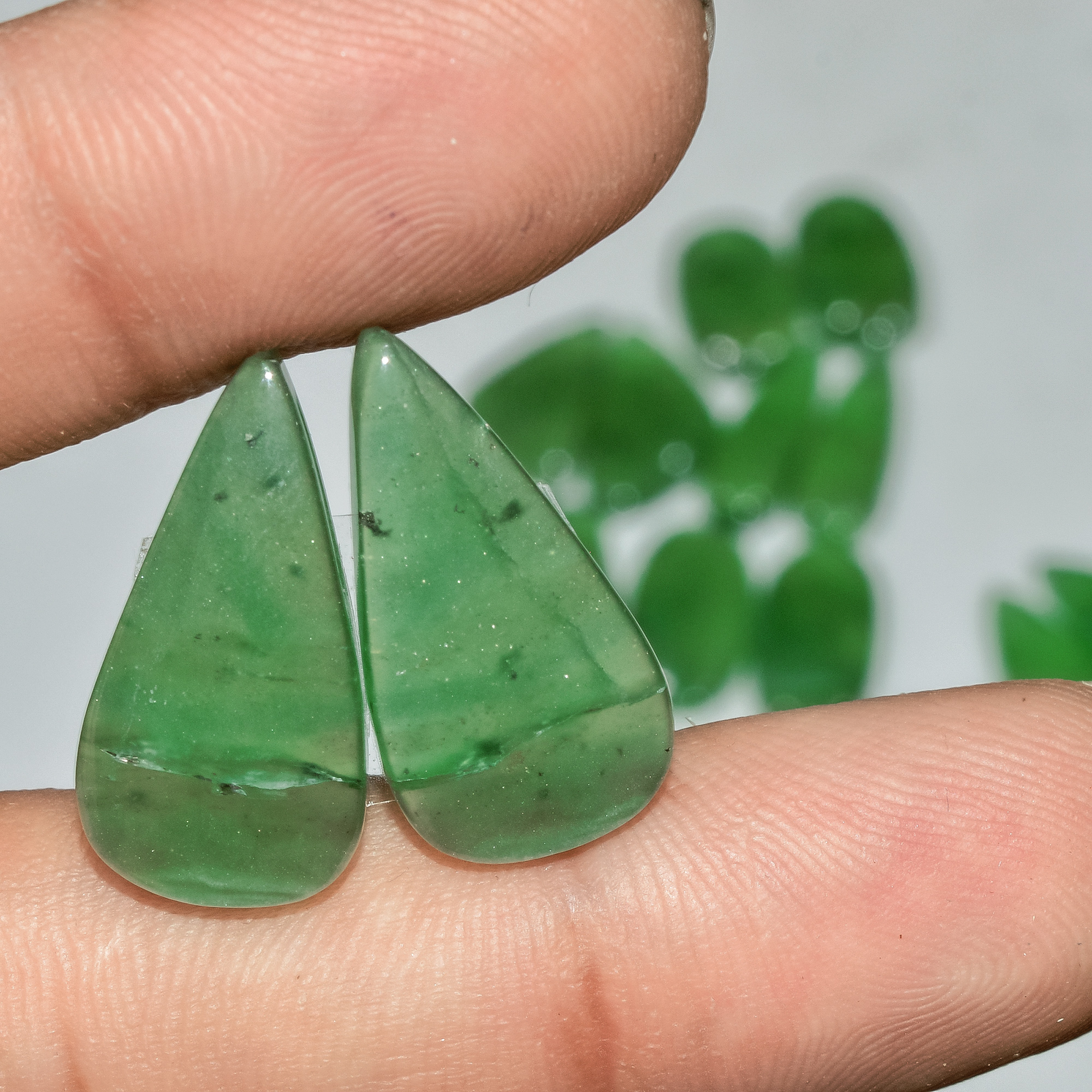 8 Pairs 121 Cts Green Serpentine Loose Cabochon Natural Matching Pairs Semi-Precious Gemstones 24x9 15x10mm 18283