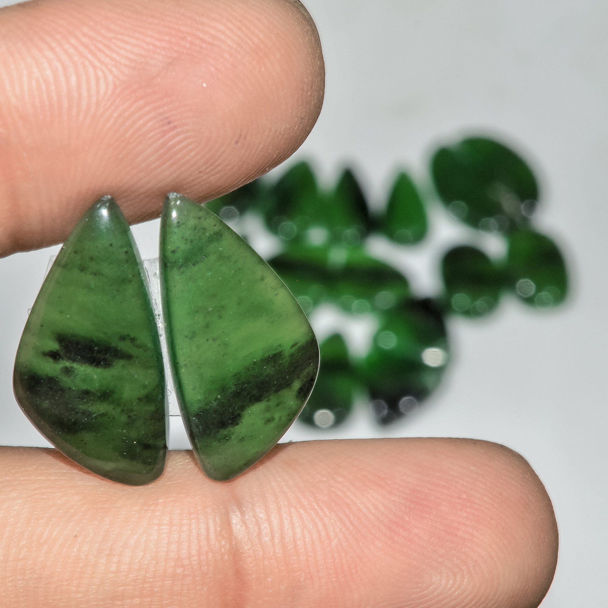 9 Pairs 104 Cts Green Serpentine Loose Cabochon Natural Matching Pairs Semi-Precious Gemstones 24x6 14x11mm 18284