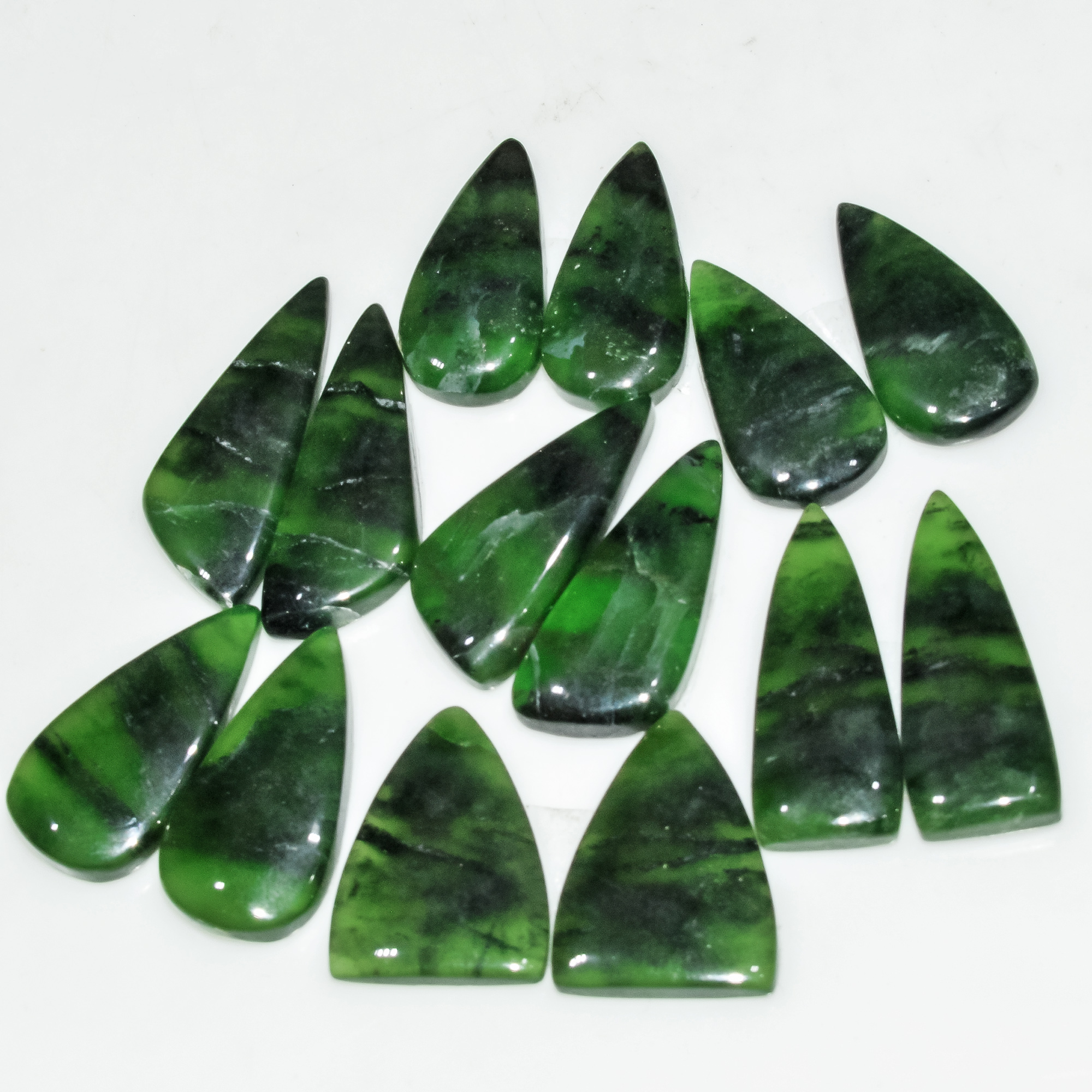 7 Pairs 136 Cts Green Serpentine Loose Cabochon Natural Matching Pairs Semi-Precious Gemstones 25x10 20x15mm 18285