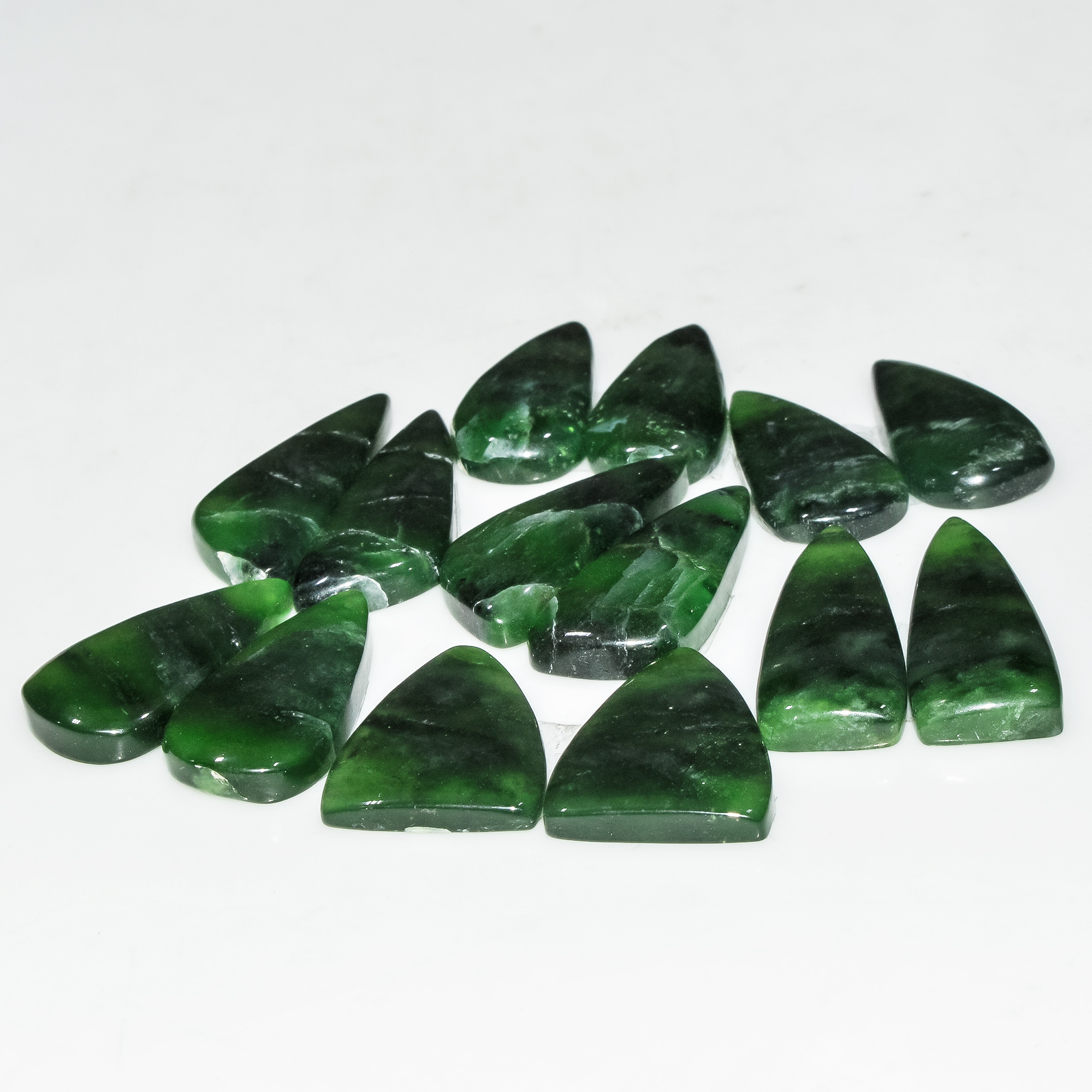 7 Pairs 136 Cts Green Serpentine Loose Cabochon Natural Matching Pairs Semi-Precious Gemstones 25x10 20x15mm 18285