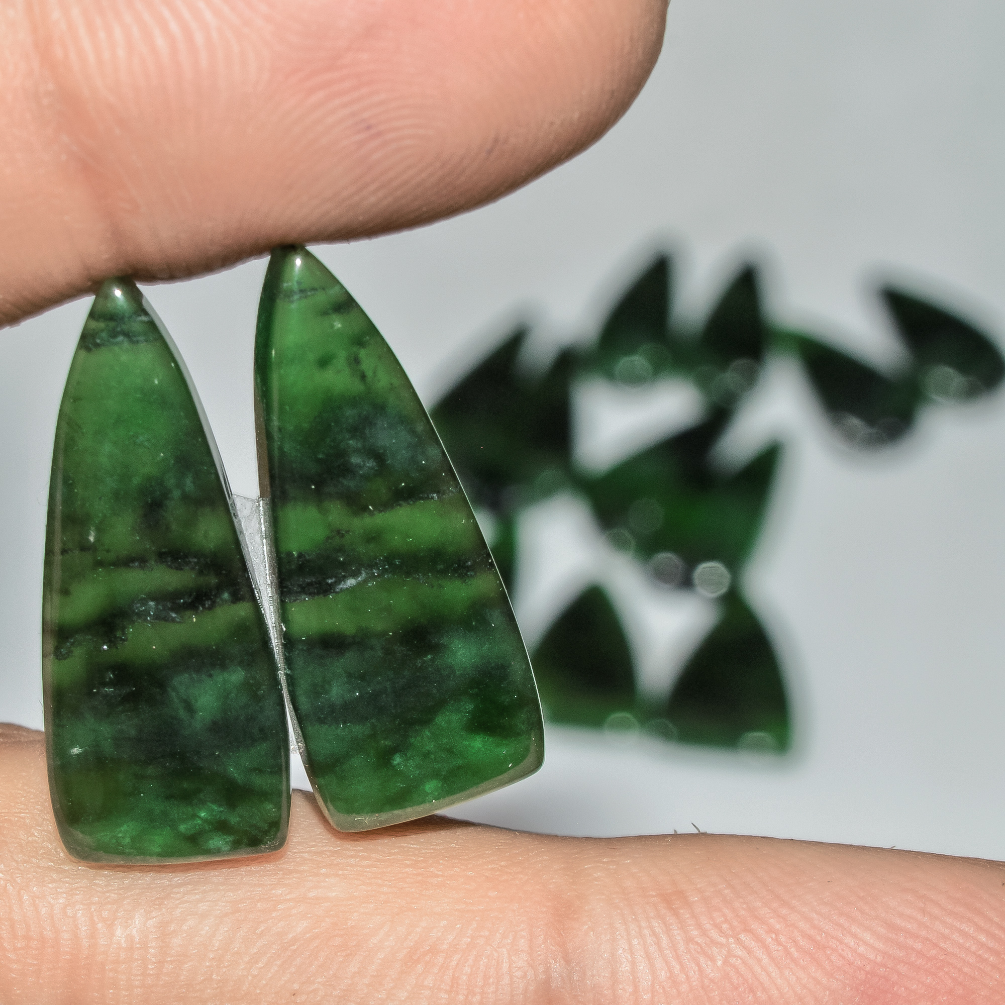 7 Pairs 136 Cts Green Serpentine Loose Cabochon Natural Matching Pairs Semi-Precious Gemstones 25x10 20x15mm 18285