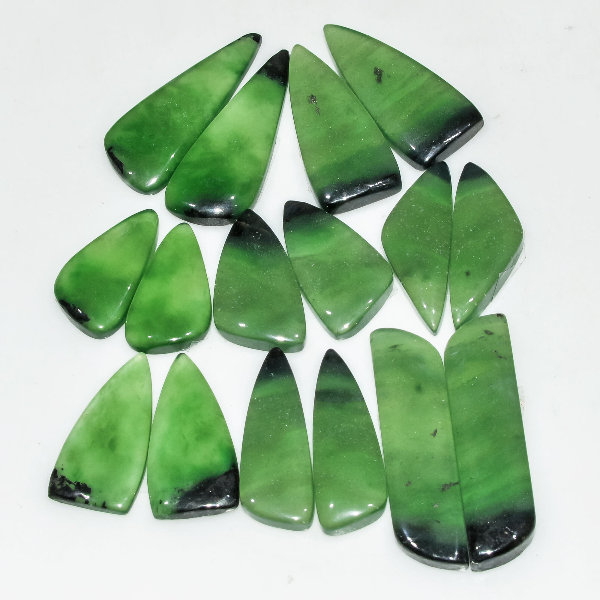 8 Pairs 176 Cts Green Serpentine Loose Cabochon Natural Matching Pairs Semi-Precious Gemstones 35x9 20x10mm 18286