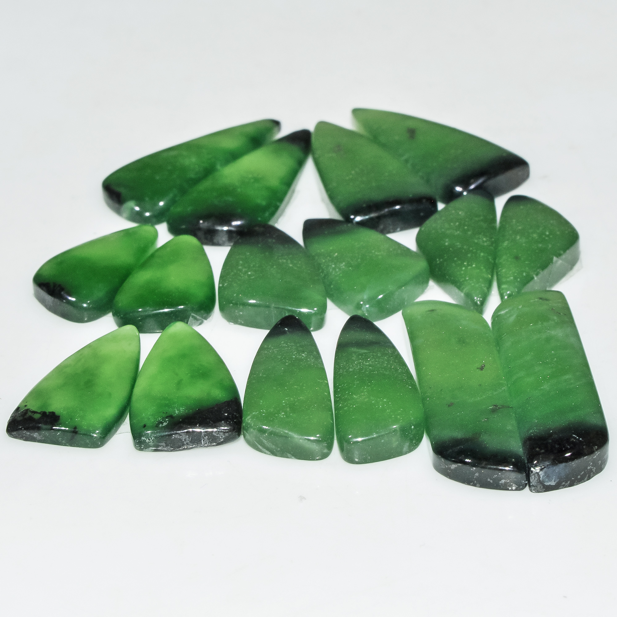 8 Pairs 176 Cts Green Serpentine Loose Cabochon Natural Matching Pairs Semi-Precious Gemstones 35x9 20x10mm 18286