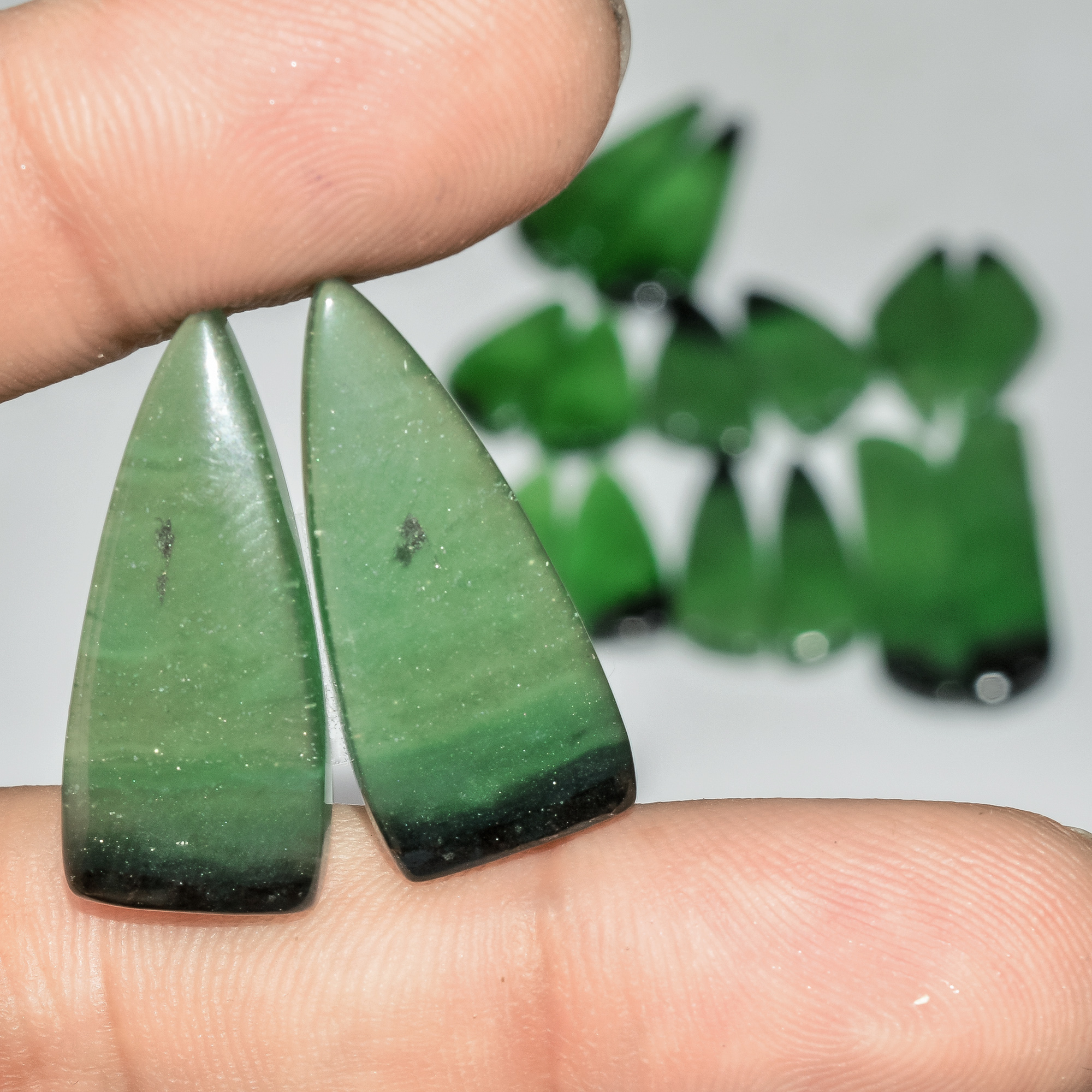 8 Pairs 176 Cts Green Serpentine Loose Cabochon Natural Matching Pairs Semi-Precious Gemstones 35x9 20x10mm 18286