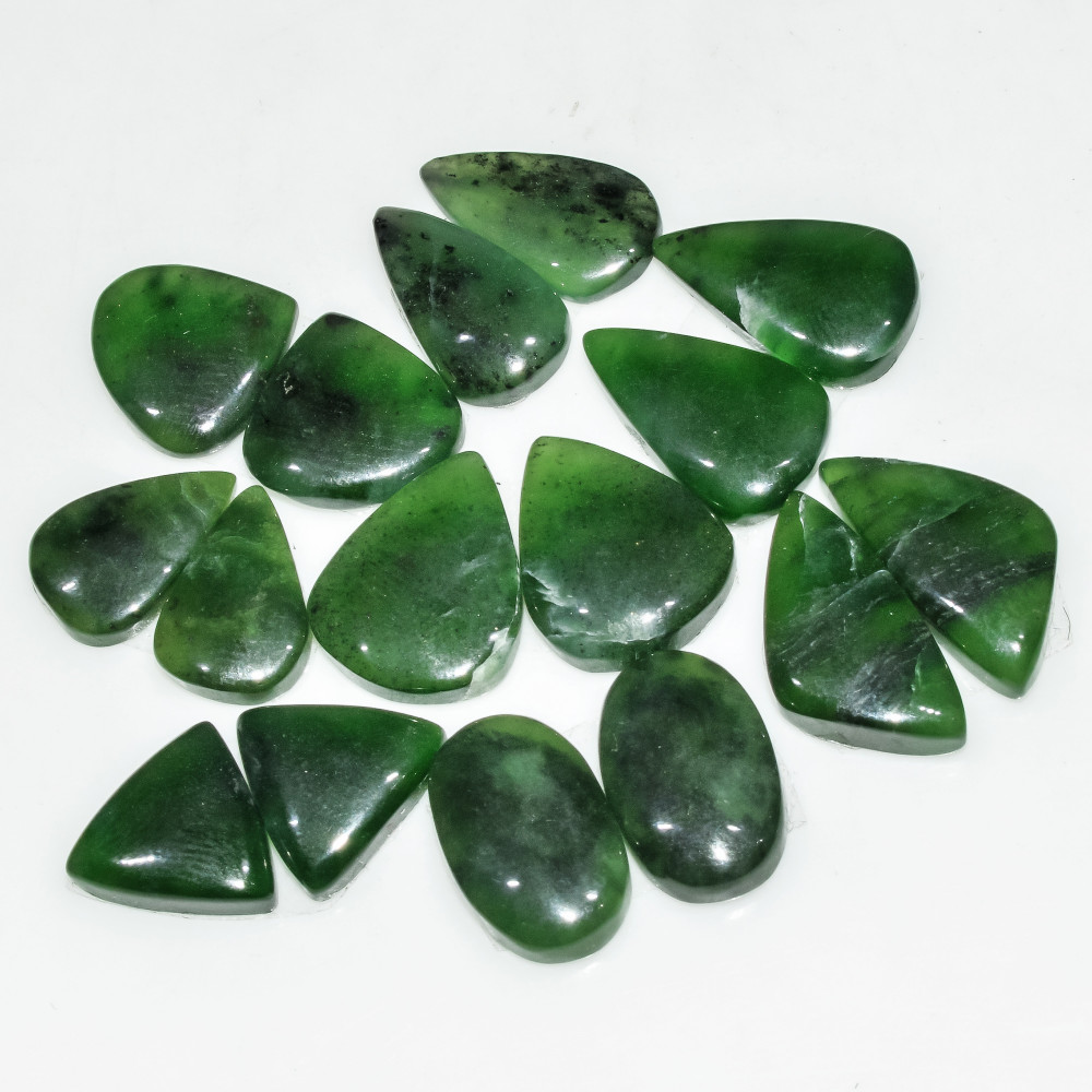 Image of 8 Pairs 98 Cts Green Serpentine Loose Cabochon Natural Matching Pairs Semi-Precious Gemstones 19x9 14x9mm #18287