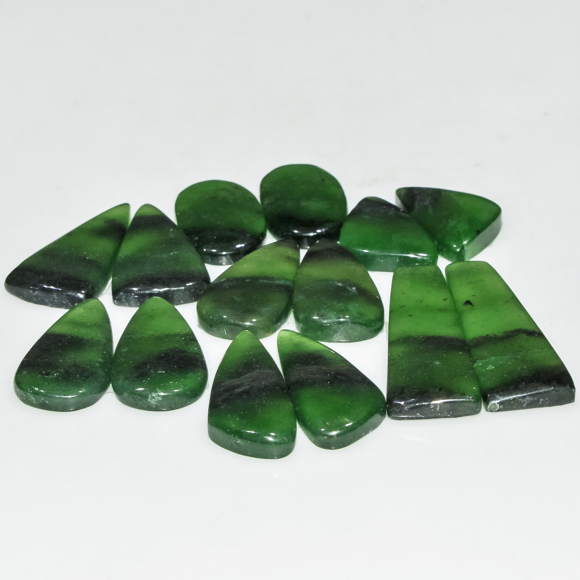 7 Pairs 132 Cts Green Serpentine Loose Cabochon Natural Matching Pairs Semi-Precious Gemstones 32x10 20x10mm 18288