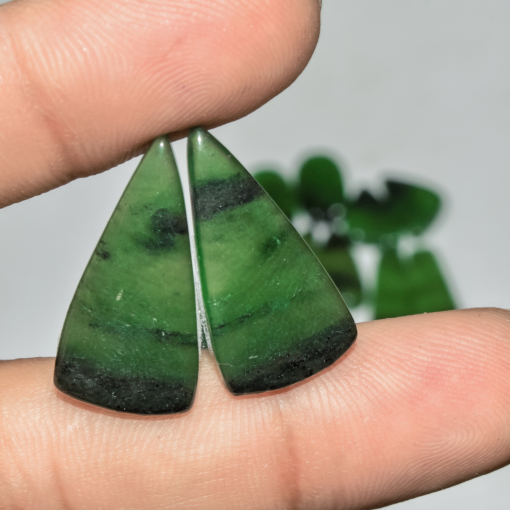 7 Pairs 132 Cts Green Serpentine Loose Cabochon Natural Matching Pairs Semi-Precious Gemstones 32x10 20x10mm 18288