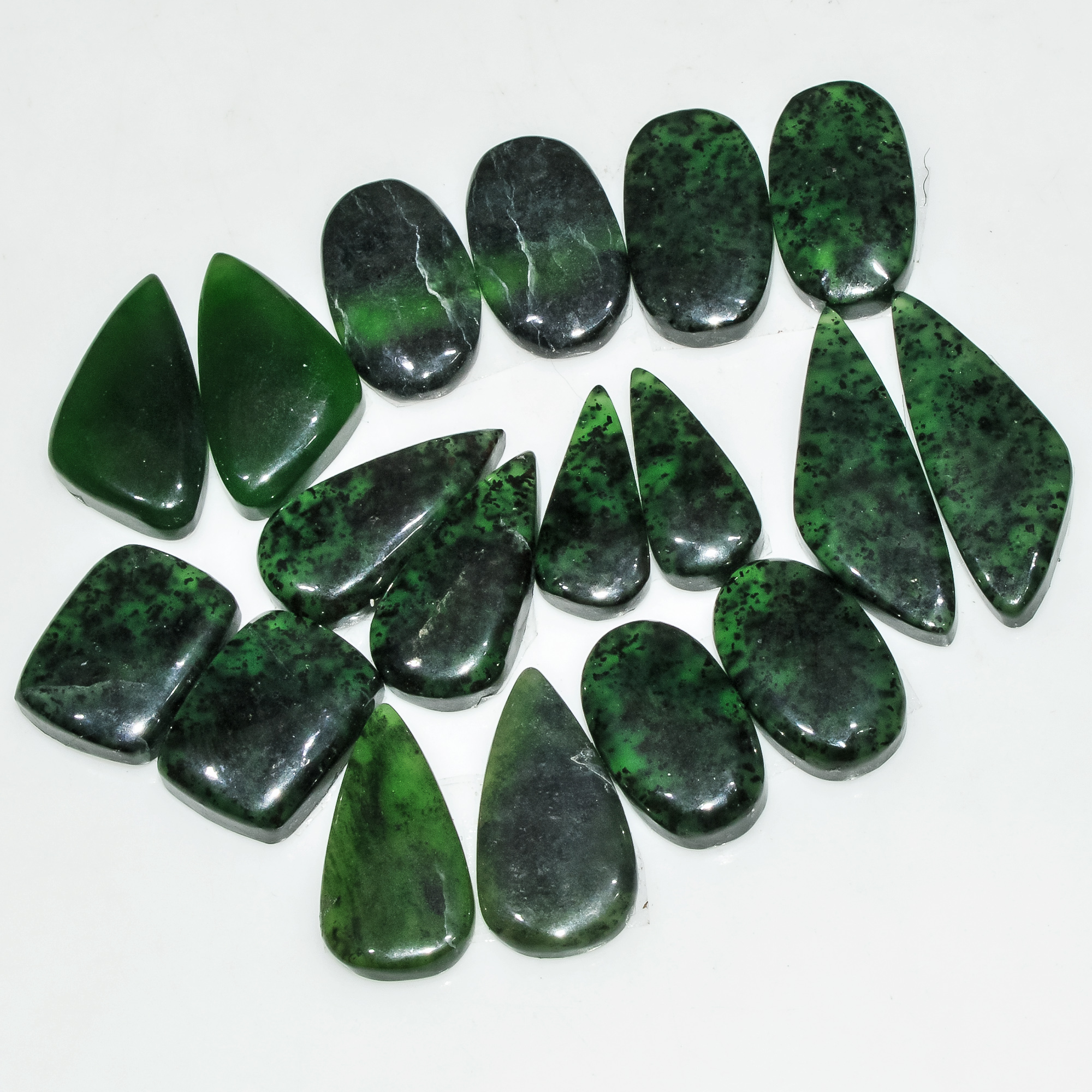 9 Pairs 142 Cts Green Serpentine Loose Cabochon Natural Matching Pairs Semi-Precious Gemstones 26x9 14x10mm 18289