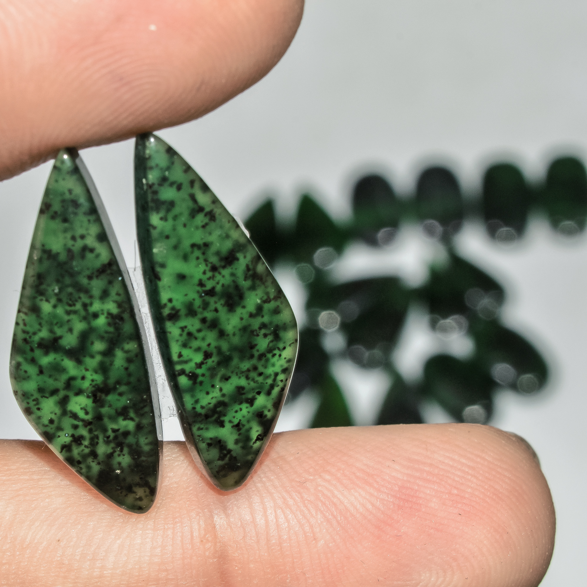 9 Pairs 142 Cts Green Serpentine Loose Cabochon Natural Matching Pairs Semi-Precious Gemstones 26x9 14x10mm 18289