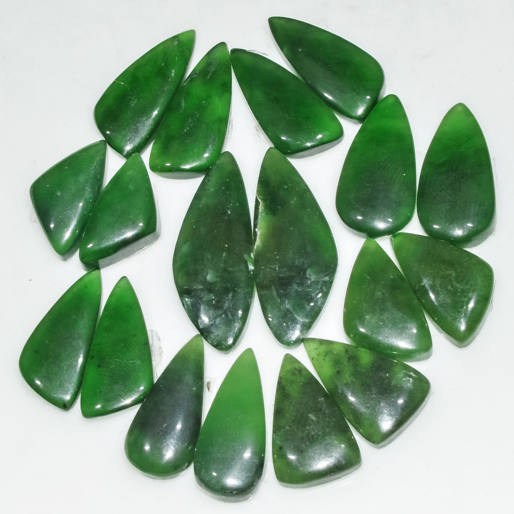 Image of 9 Pairs 141 Cts Green Serpentine Loose Cabochon Natural Matching Pairs Semi-Precious Gemstones 30x10 17x10mm #18290