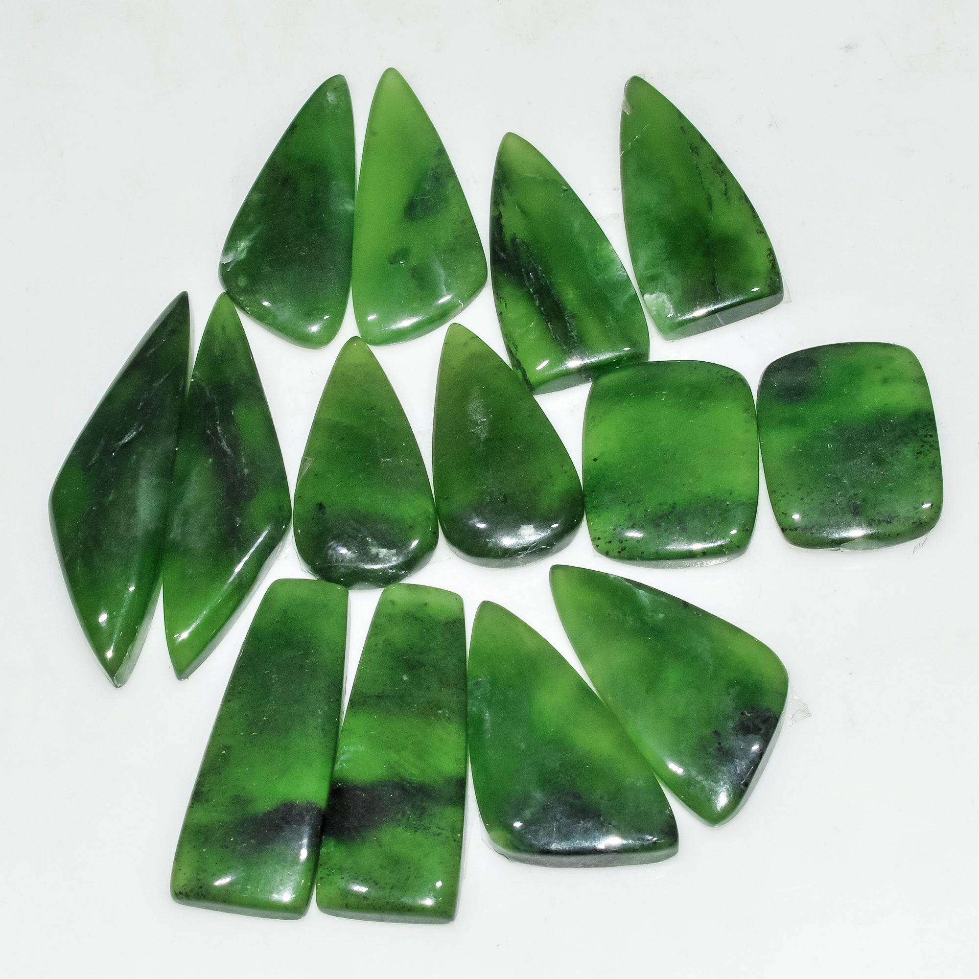 7 Pairs 143 Cts Green Serpentine Loose Cabochon Natural Matching Pairs Semi-Precious Gemstones 35x9 16x13mm 18291