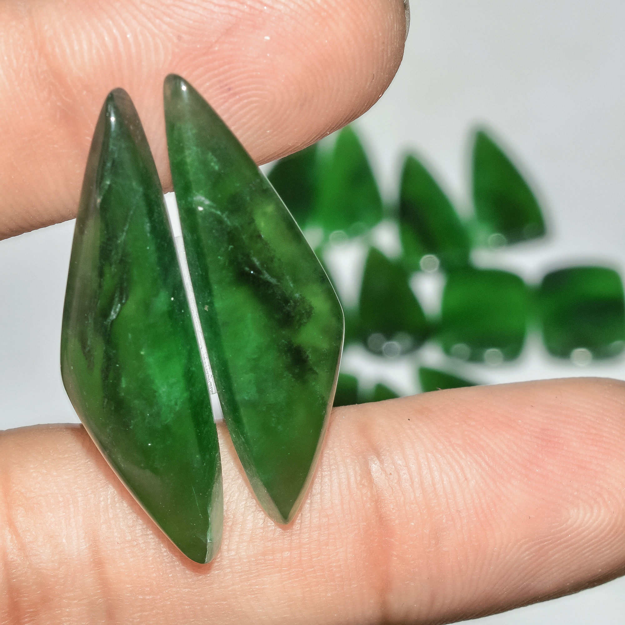 7 Pairs 143 Cts Green Serpentine Loose Cabochon Natural Matching Pairs Semi-Precious Gemstones 35x9 16x13mm 18291