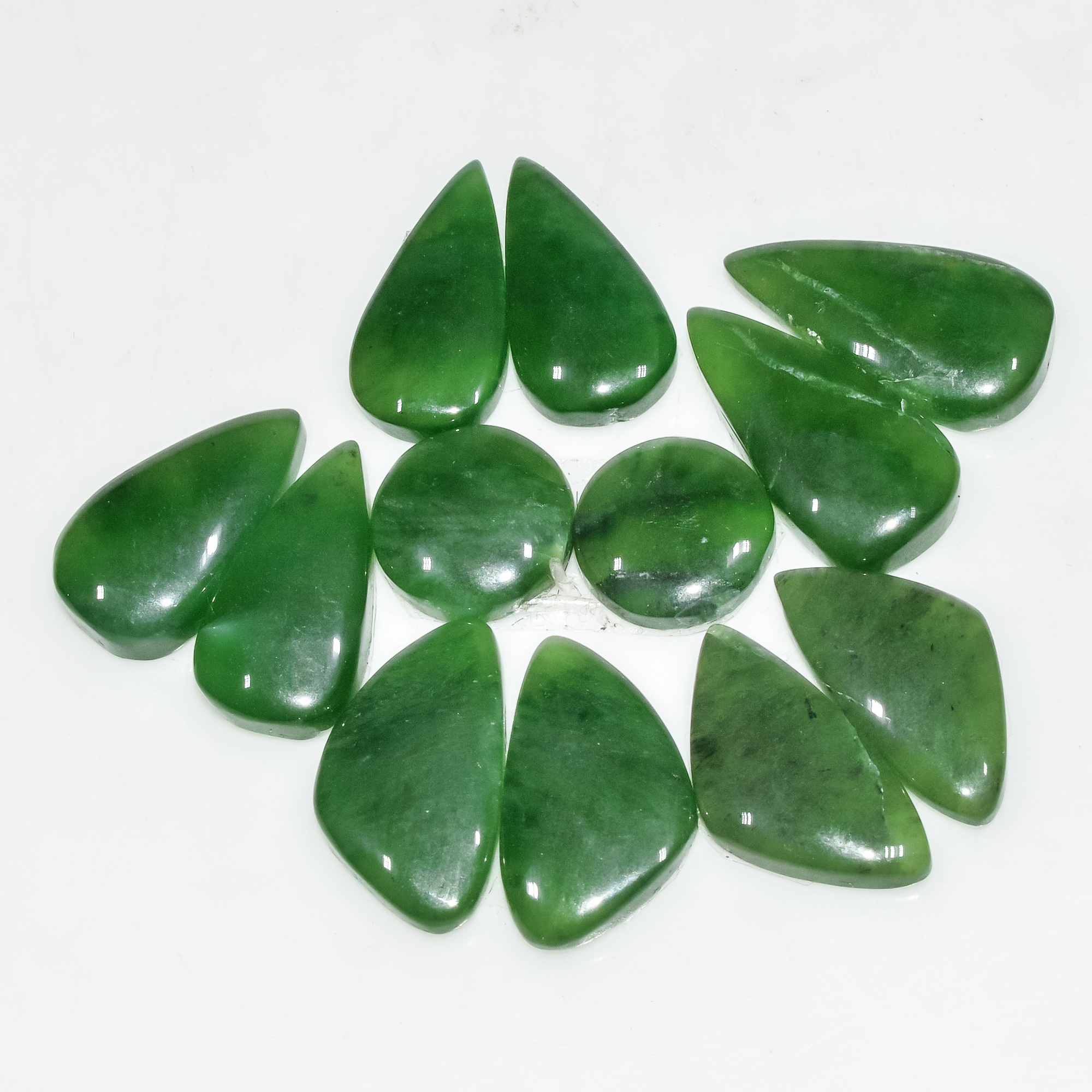 6 Pairs 75 Cts Green Serpentine Loose Cabochon Natural Matching Pairs Semi-Precious Gemstones 20x10 10x10mm 18293