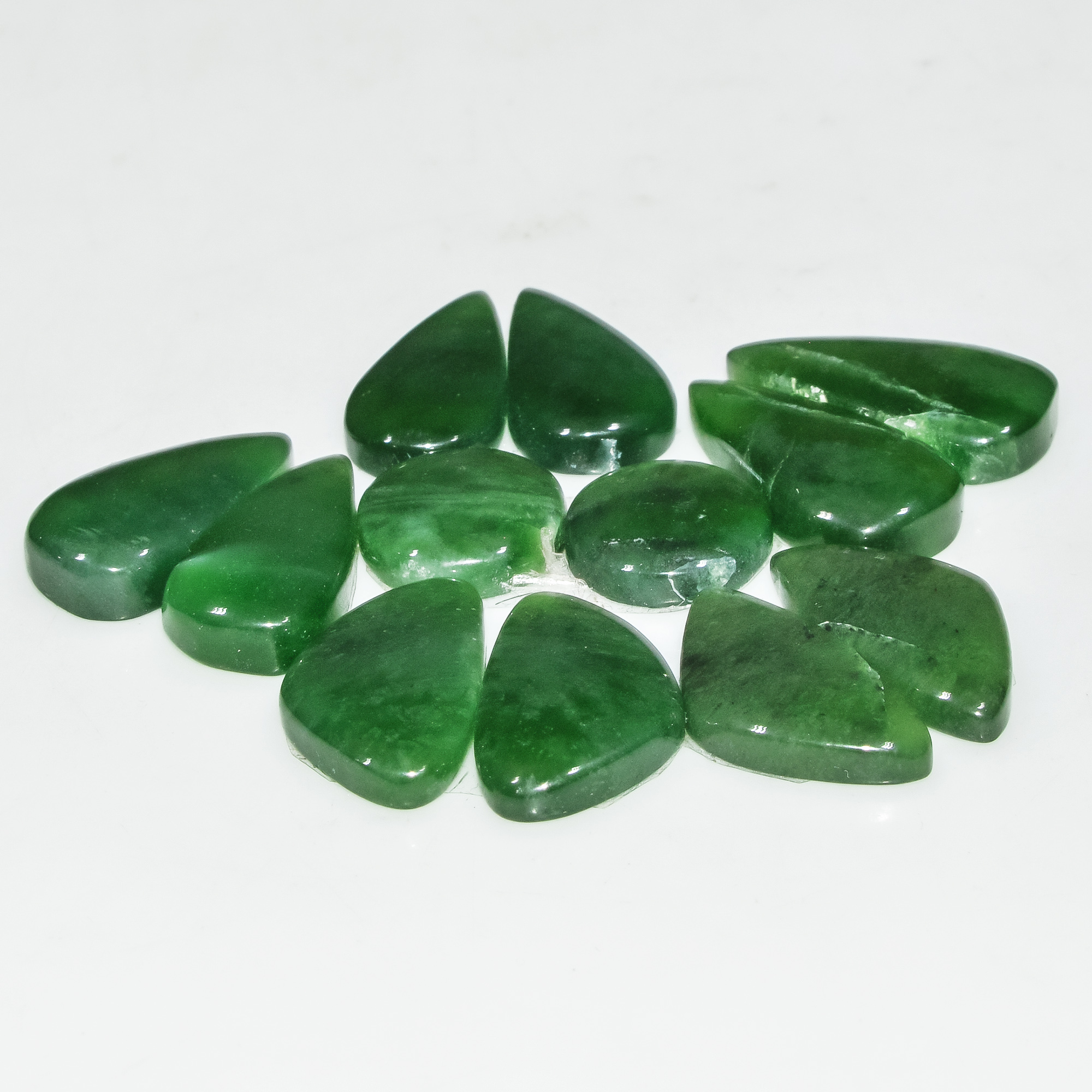 6 Pairs 75 Cts Green Serpentine Loose Cabochon Natural Matching Pairs Semi-Precious Gemstones 20x10 10x10mm 18293