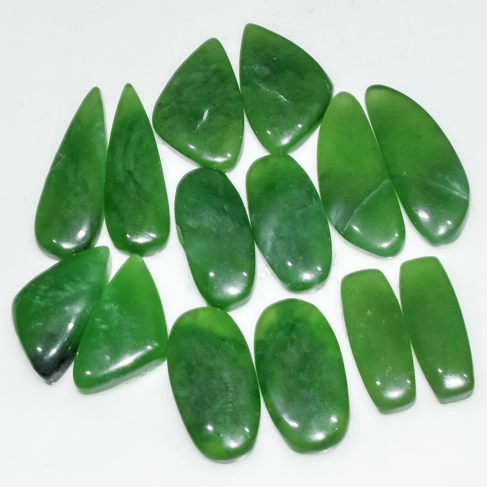 7 Pairs 97 Cts Green Serpentine Loose Cabochon Natural Matching Pairs Semi-Precious Gemstones 22x6 18x10mm 18294