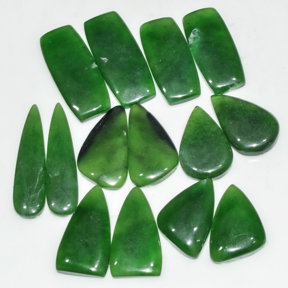 Image of 8 Pairs 158 Cts Green Serpentine Loose Cabochon Natural Matching Pairs Semi-Precious Gemstones 30x6 20x12mm #18295