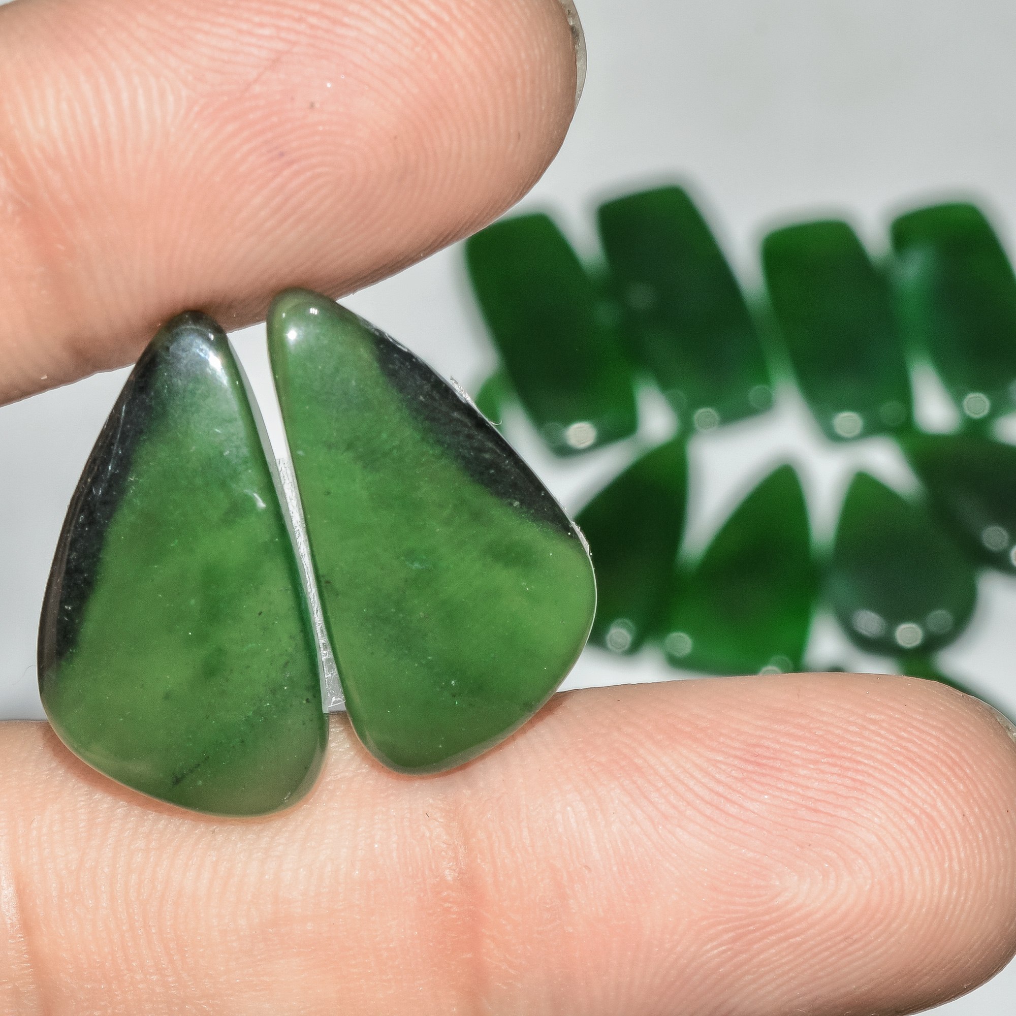 8 Pairs 158 Cts Green Serpentine Loose Cabochon Natural Matching Pairs Semi-Precious Gemstones 30x6 20x12mm 18295
