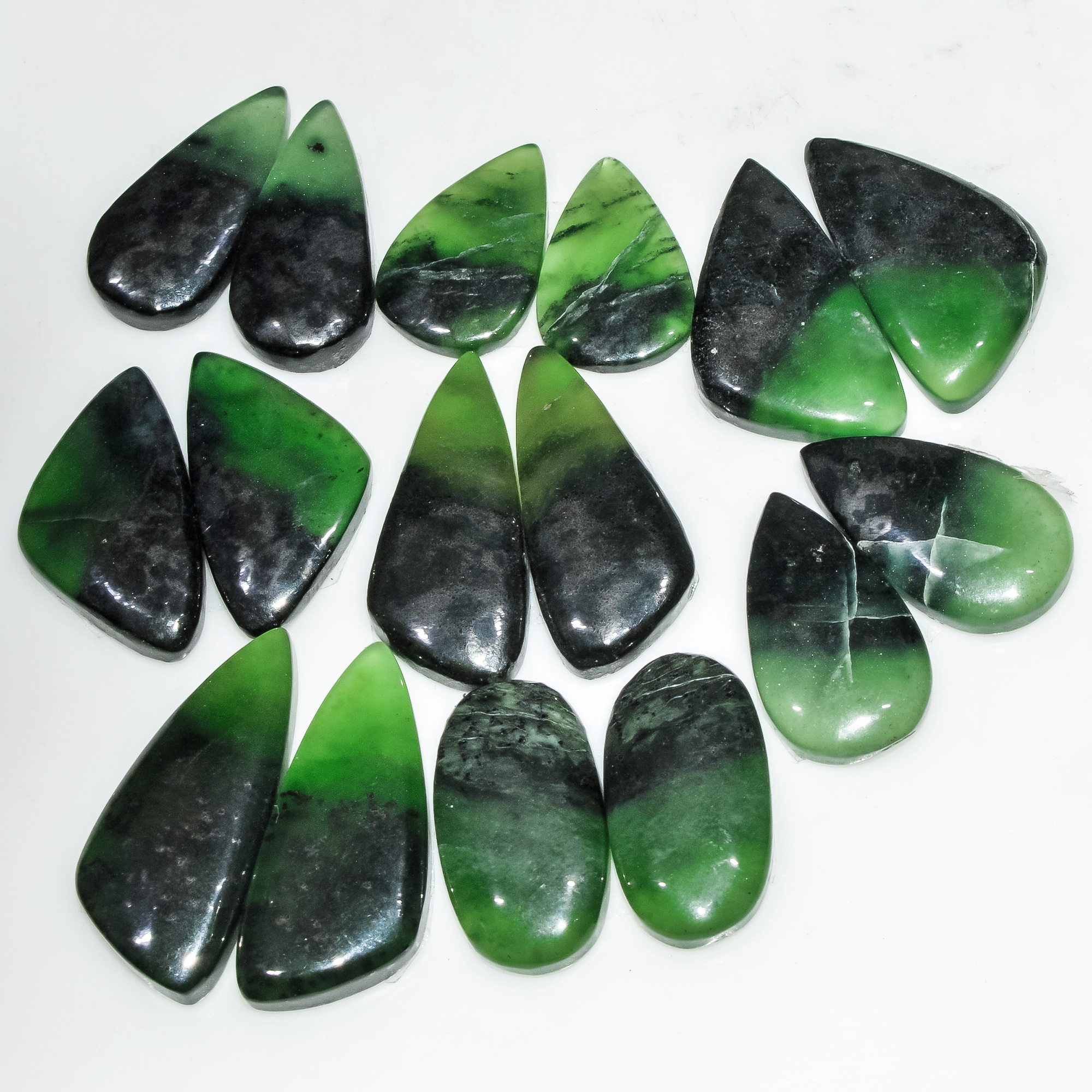 8 Pairs 159 Cts Green Serpentine Loose Cabochon Natural Matching Pairs Semi-Precious Gemstones 26x10 16x10mm 18299