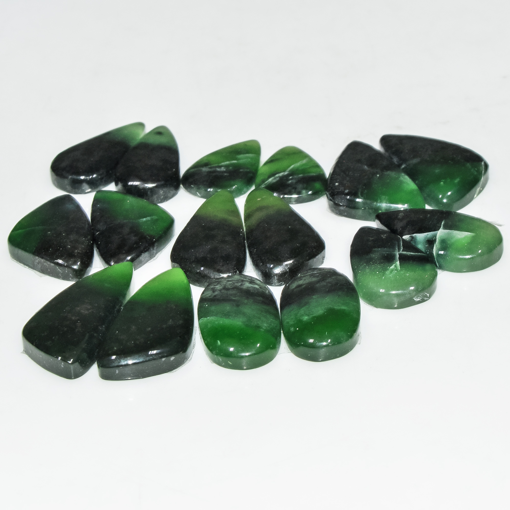 8 Pairs 159 Cts Green Serpentine Loose Cabochon Natural Matching Pairs Semi-Precious Gemstones 26x10 16x10mm 18299