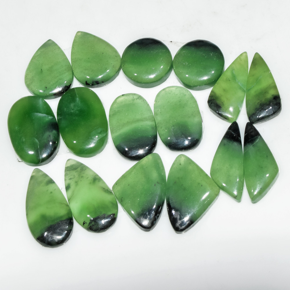 Image of 8 Pairs 111 Cts Natural Green Serpentine Loose Cabochon Mixed Shapes and Sizes Lot 20x10 10x10mm #18300