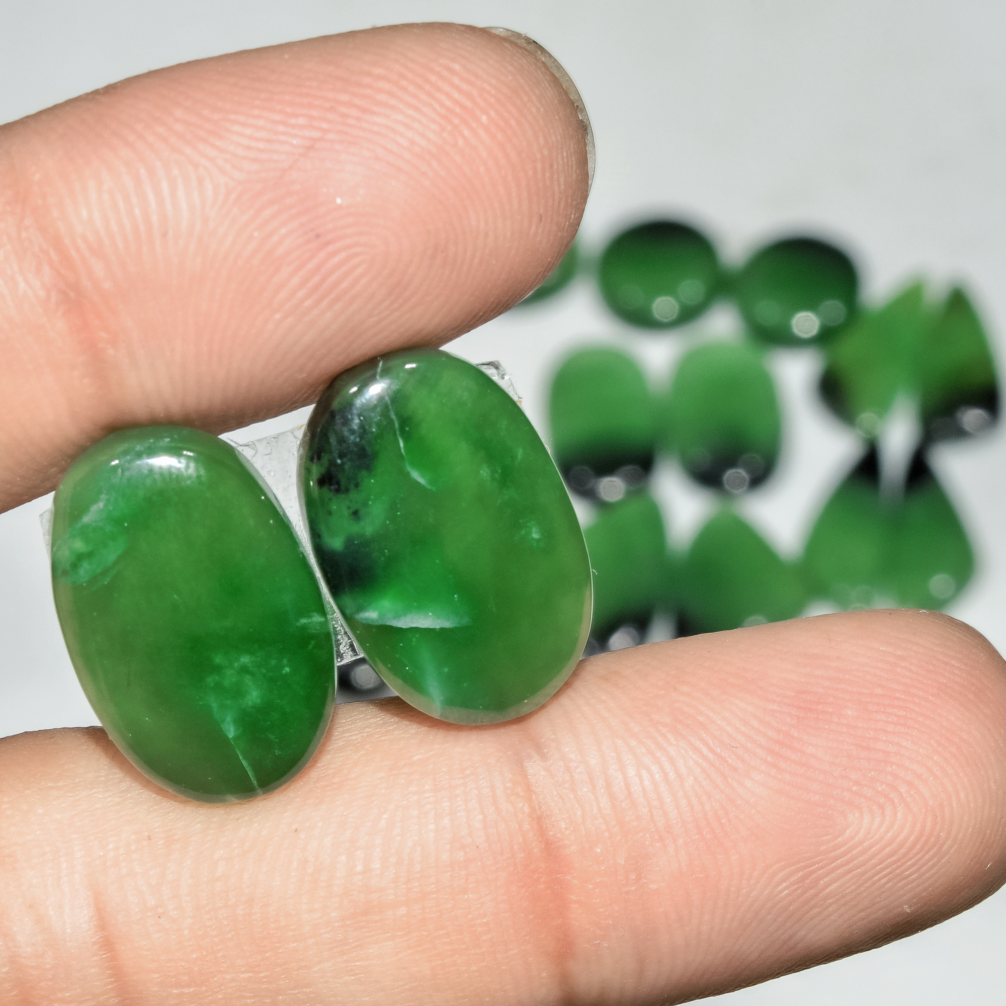 8 Pairs 111 Cts Natural Green Serpentine Loose Cabochon Mixed Shapes and Sizes Lot 20x10 10x10mm 18300