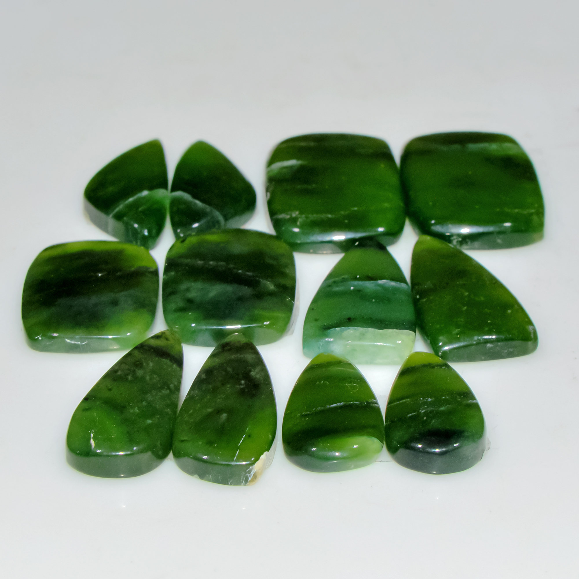 6 Pairs 125 Cts Natural Green Serpentine Loose Cabochon Mixed Shapes and Sizes Lot 25x15 20x14mm 18301