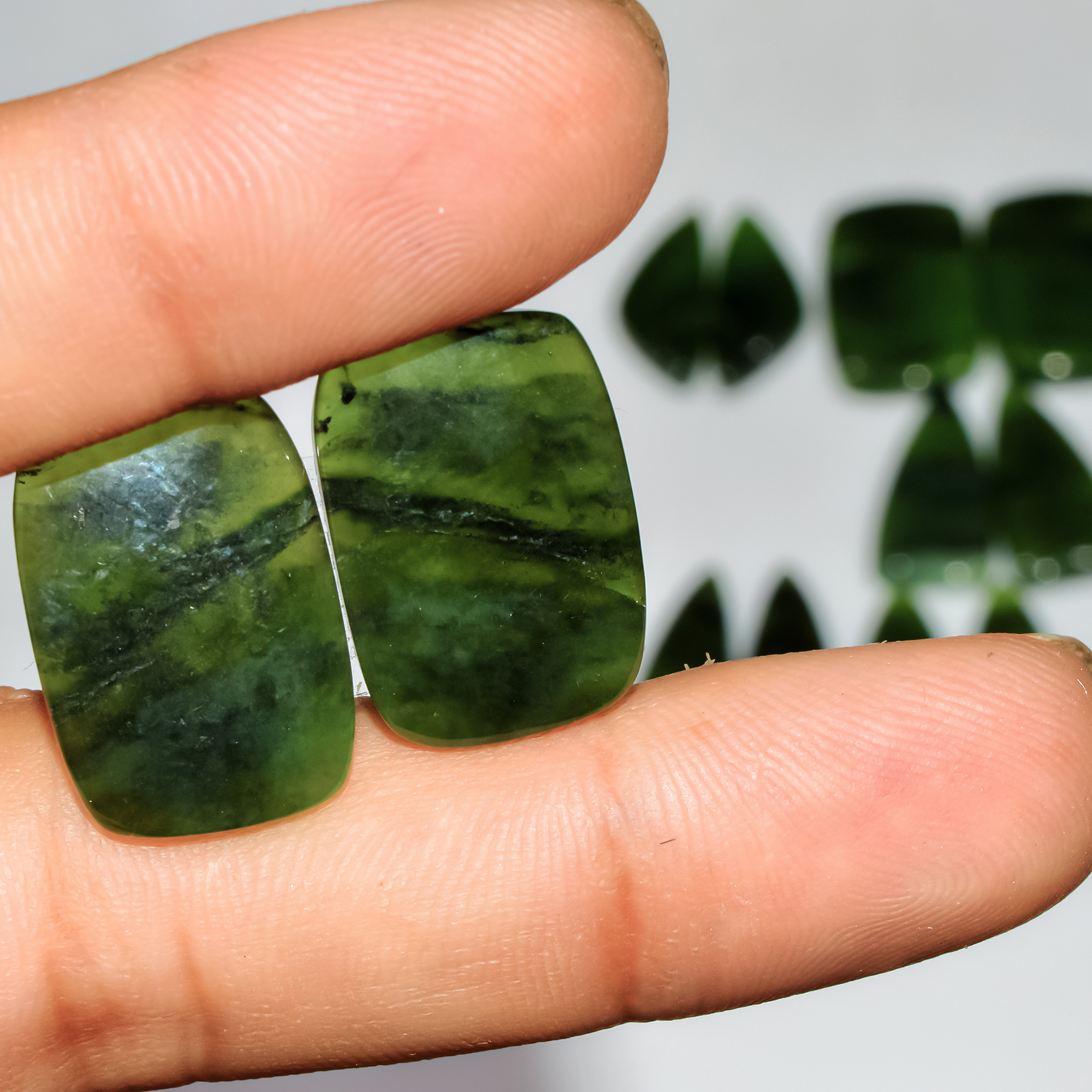 6 Pairs 125 Cts Natural Green Serpentine Loose Cabochon Mixed Shapes and Sizes Lot 25x15 20x14mm 18301
