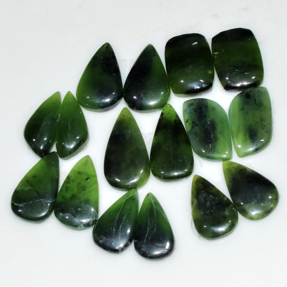 Image of 8 Pairs 97Cts Natural Green Serpentine Loose Cabochon Mixed Shapes and Size Lot 20x10 15x10mm #18303