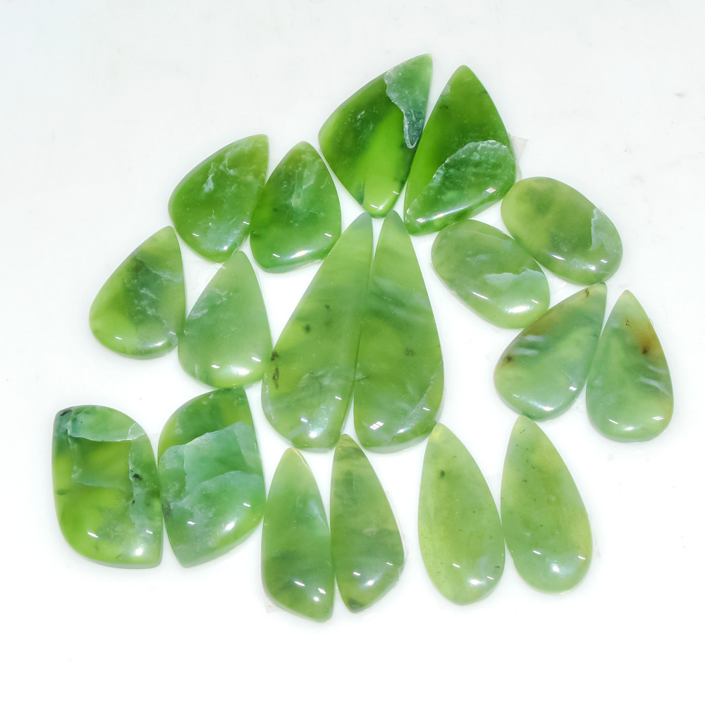 Image of 9 Pairs 127Cts Natural Green Serpentine Loose Cabochon Mixed Shapes and Size Lot 30x10 15x10mm #18304