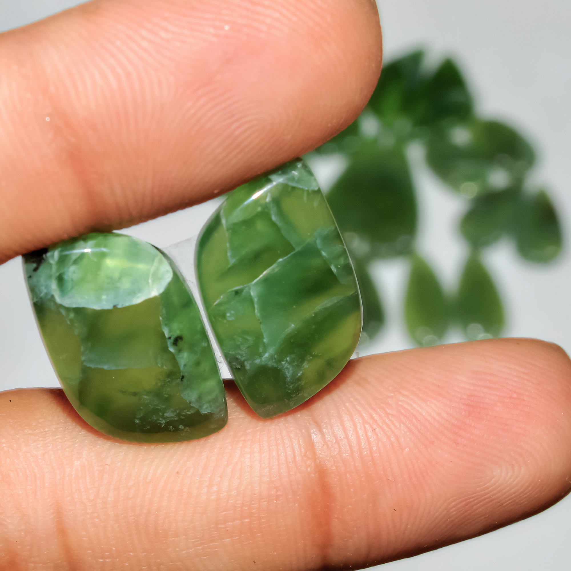 9 Pairs 127Cts Natural Green Serpentine Loose Cabochon Mixed Shapes and Size Lot 30x10 15x10mm 18304