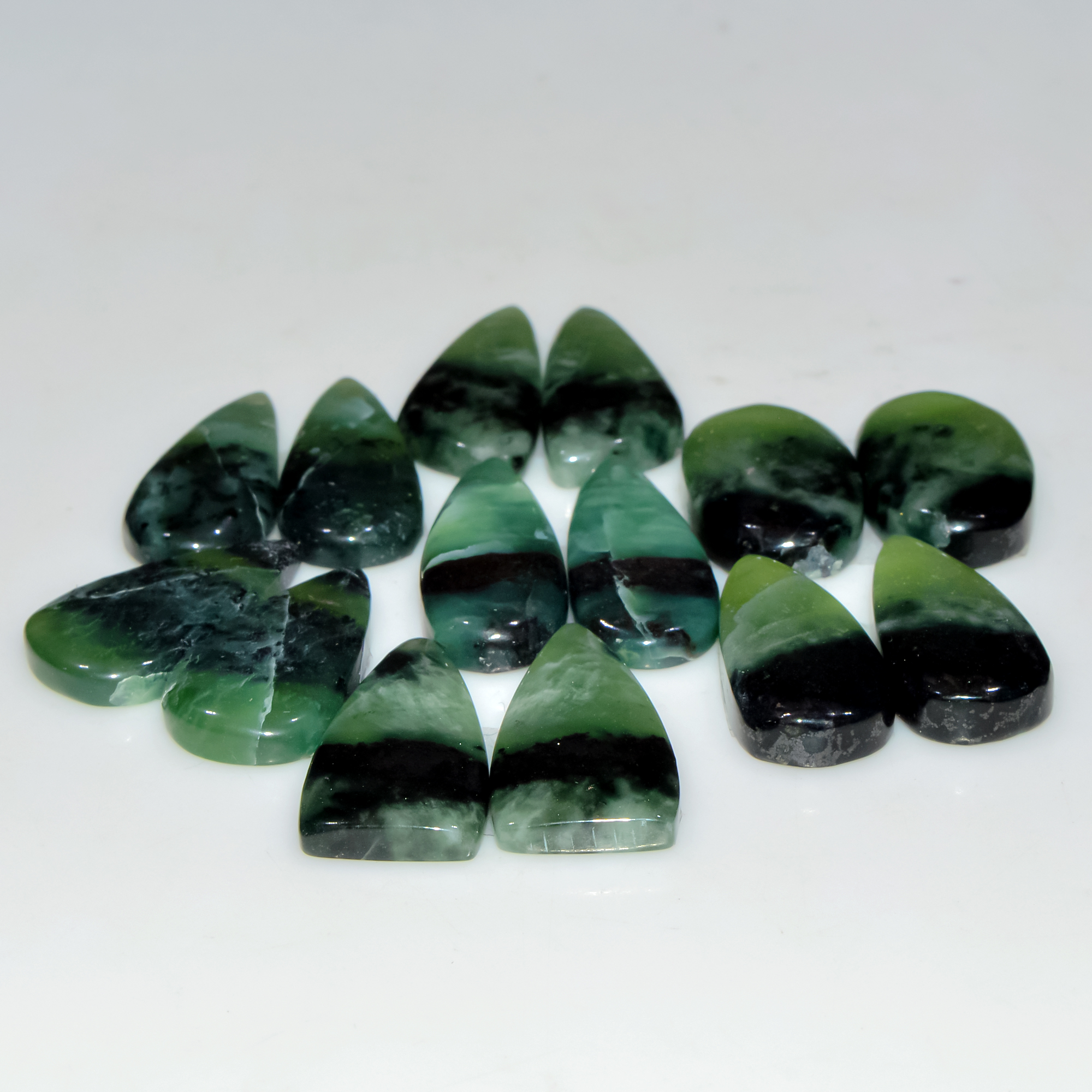 6 Pairs 145Cts Natural Green Serpentine Loose Cabochon Mixed Shapes and Size Lot 25x9 20x10mm 18305