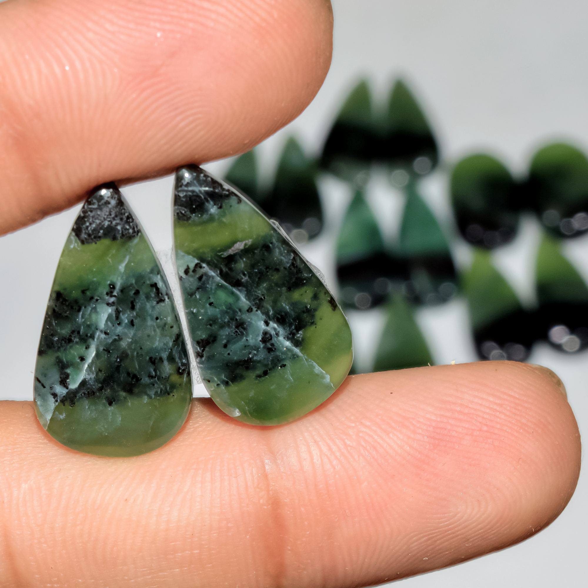6 Pairs 145Cts Natural Green Serpentine Loose Cabochon Mixed Shapes and Size Lot 25x9 20x10mm 18305