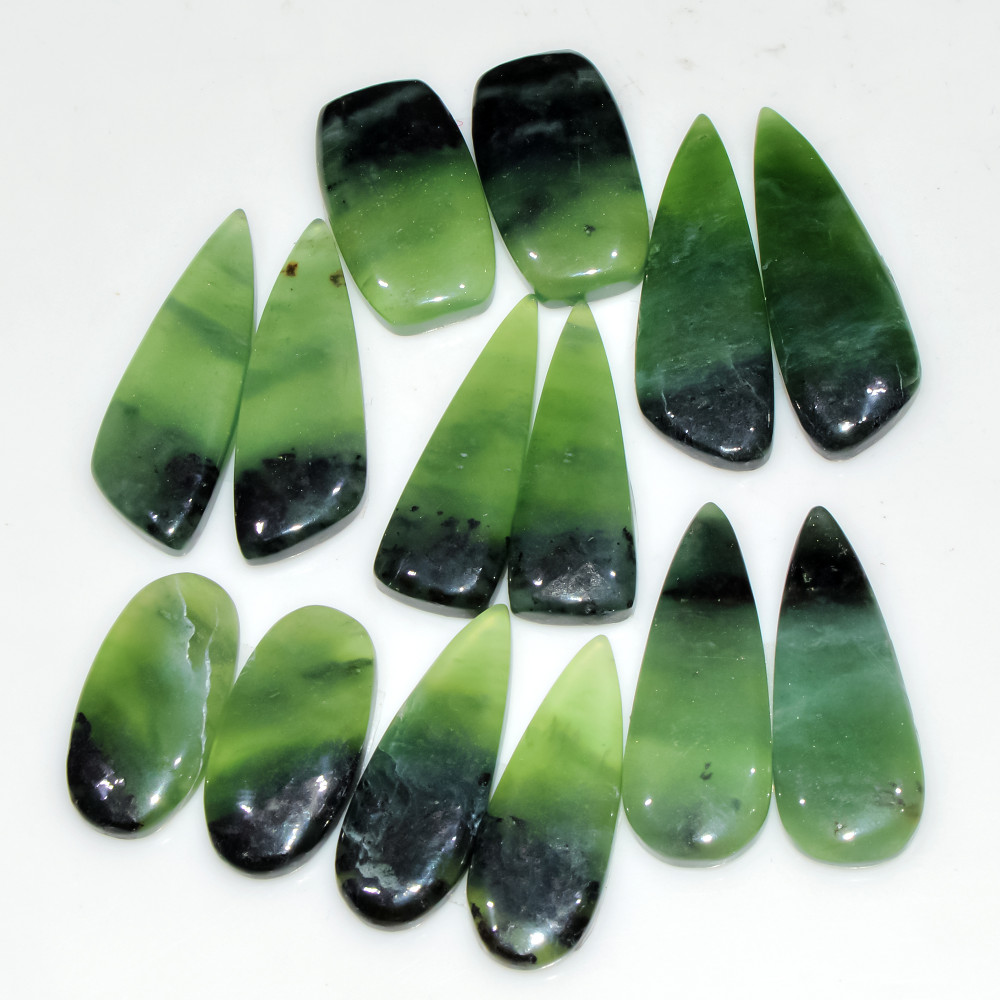 Image of 7 Pairs 162Cts Natural Green Serpentine Loose Cabochon Mixed Shapes and Size Lot 30x10 20x10mm #18306