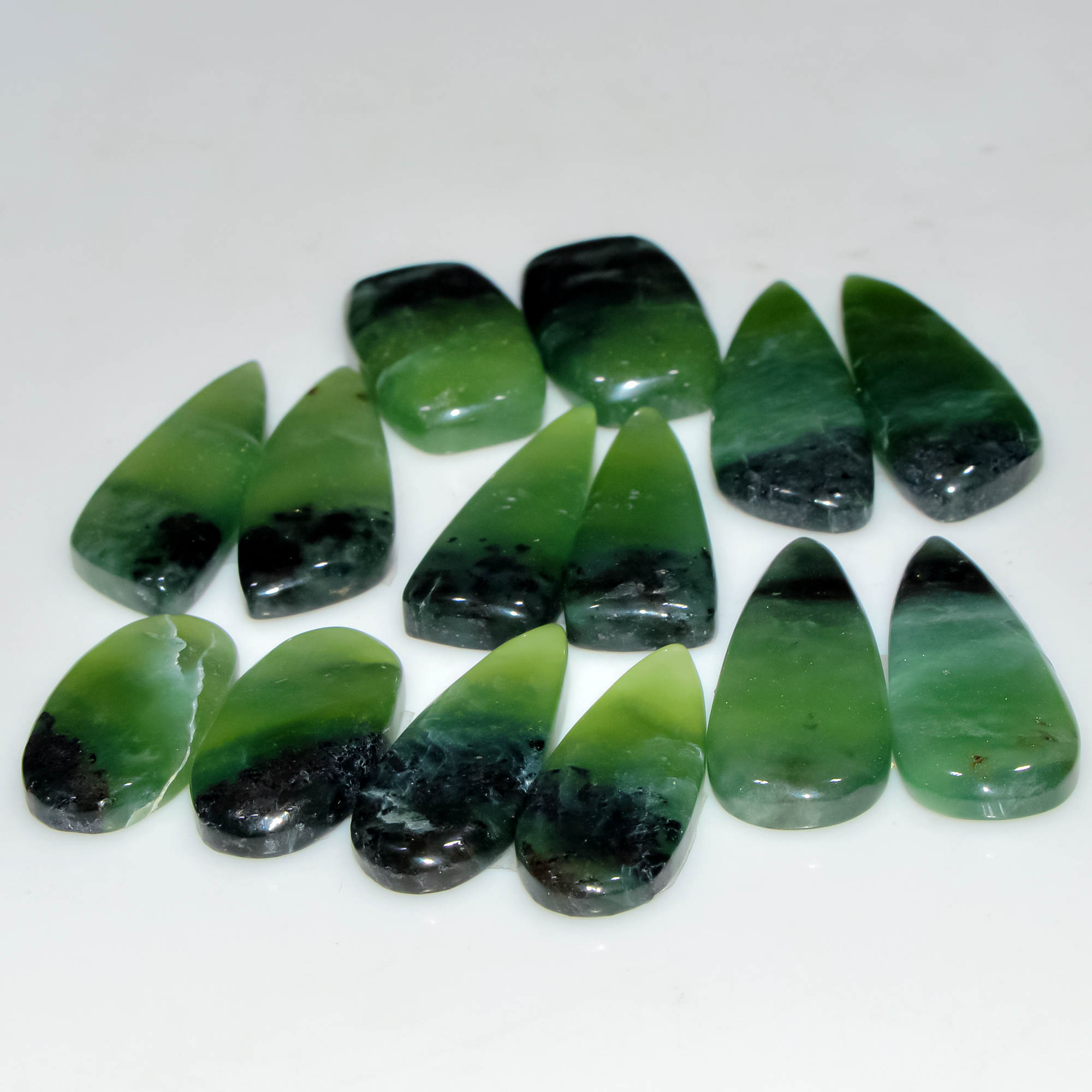 7 Pairs 162Cts Natural Green Serpentine Loose Cabochon Mixed Shapes and Size Lot 30x10 20x10mm 18306