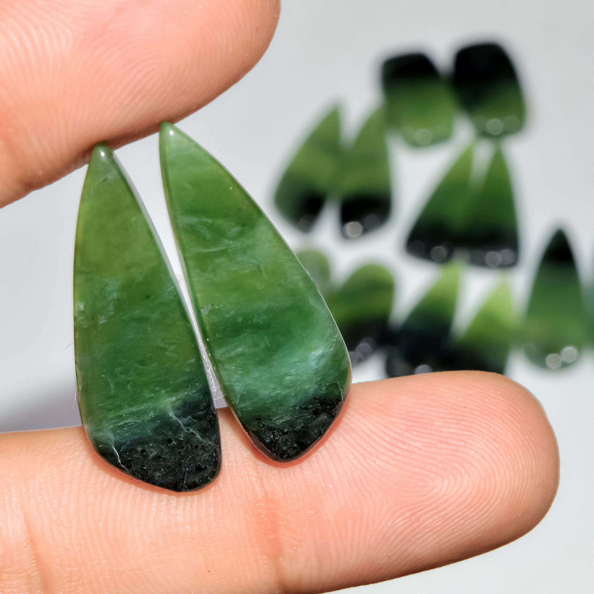7 Pairs 162Cts Natural Green Serpentine Loose Cabochon Mixed Shapes and Size Lot 30x10 20x10mm 18306