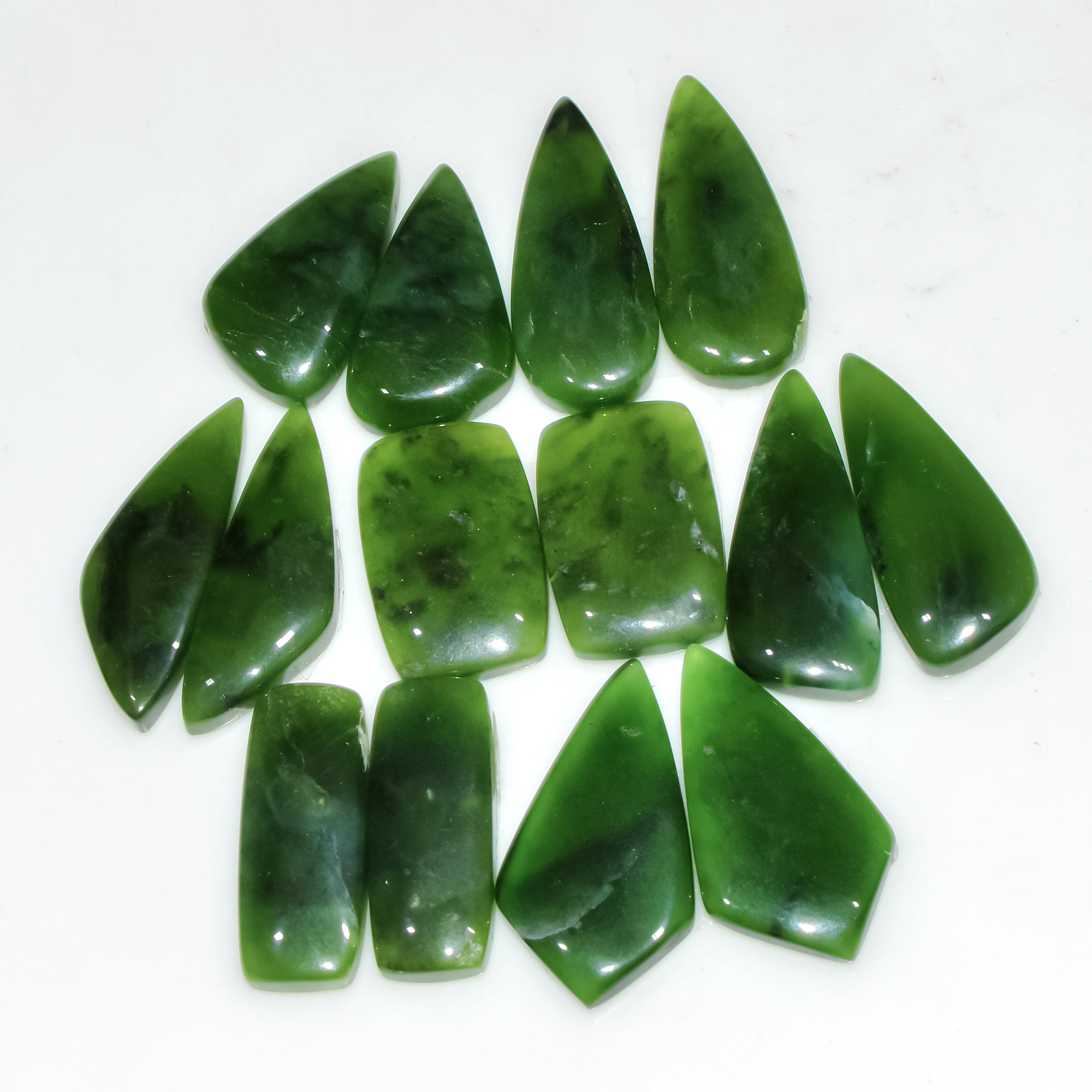 7 Pairs 142Cts Natural Green Serpentine Loose Cabochon Mixed Shapes and Size Lot 25x10 20x10mm 18307