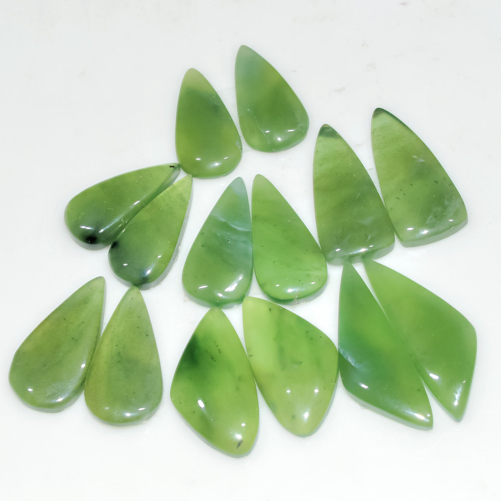 Image of 7 Pairs 122Cts Natural Green Serpentine Loose Cabochon Mixed Shapes and Size Lot 29x10 20x10mm #18308