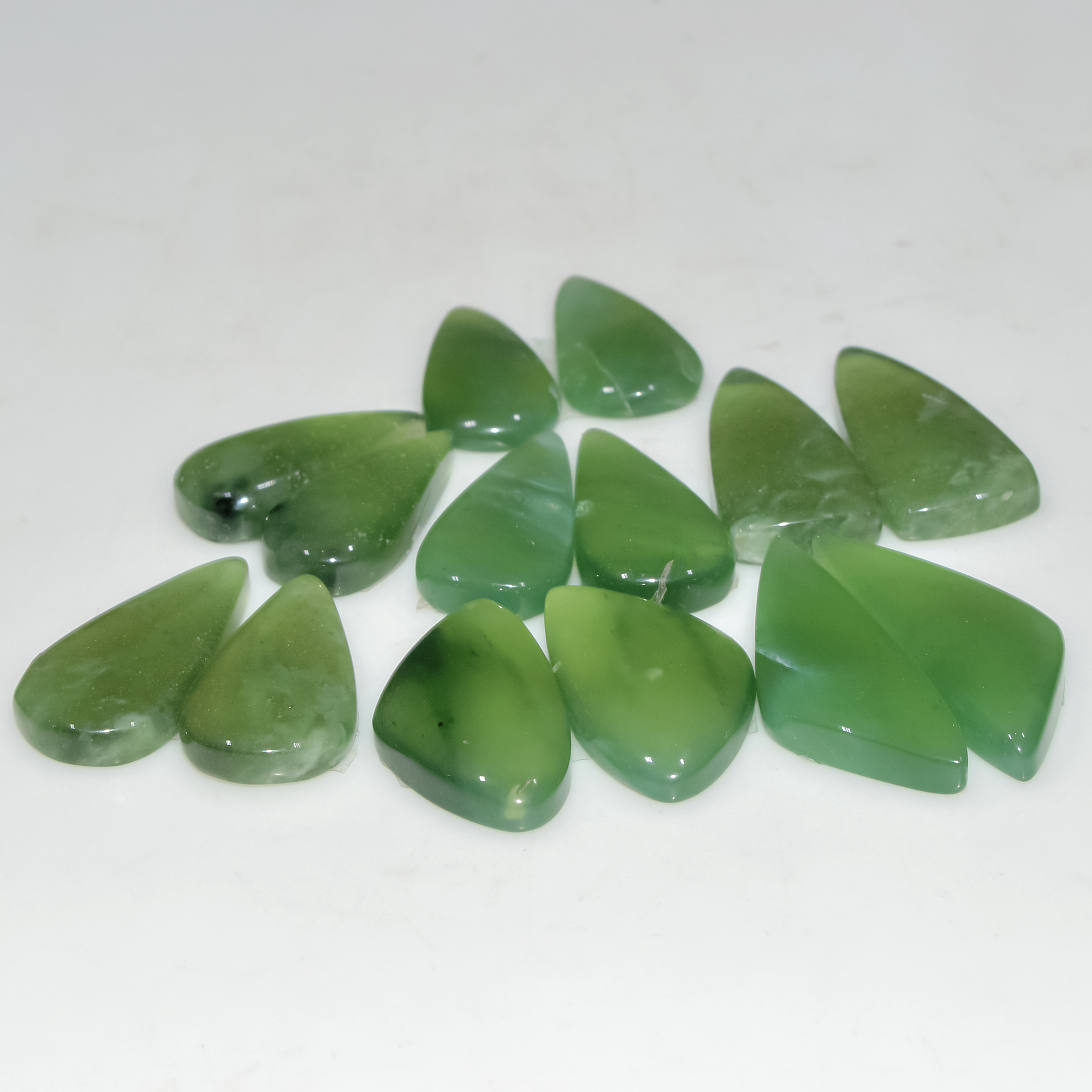 7 Pairs 122Cts Natural Green Serpentine Loose Cabochon Mixed Shapes and Size Lot 29x10 20x10mm 18308