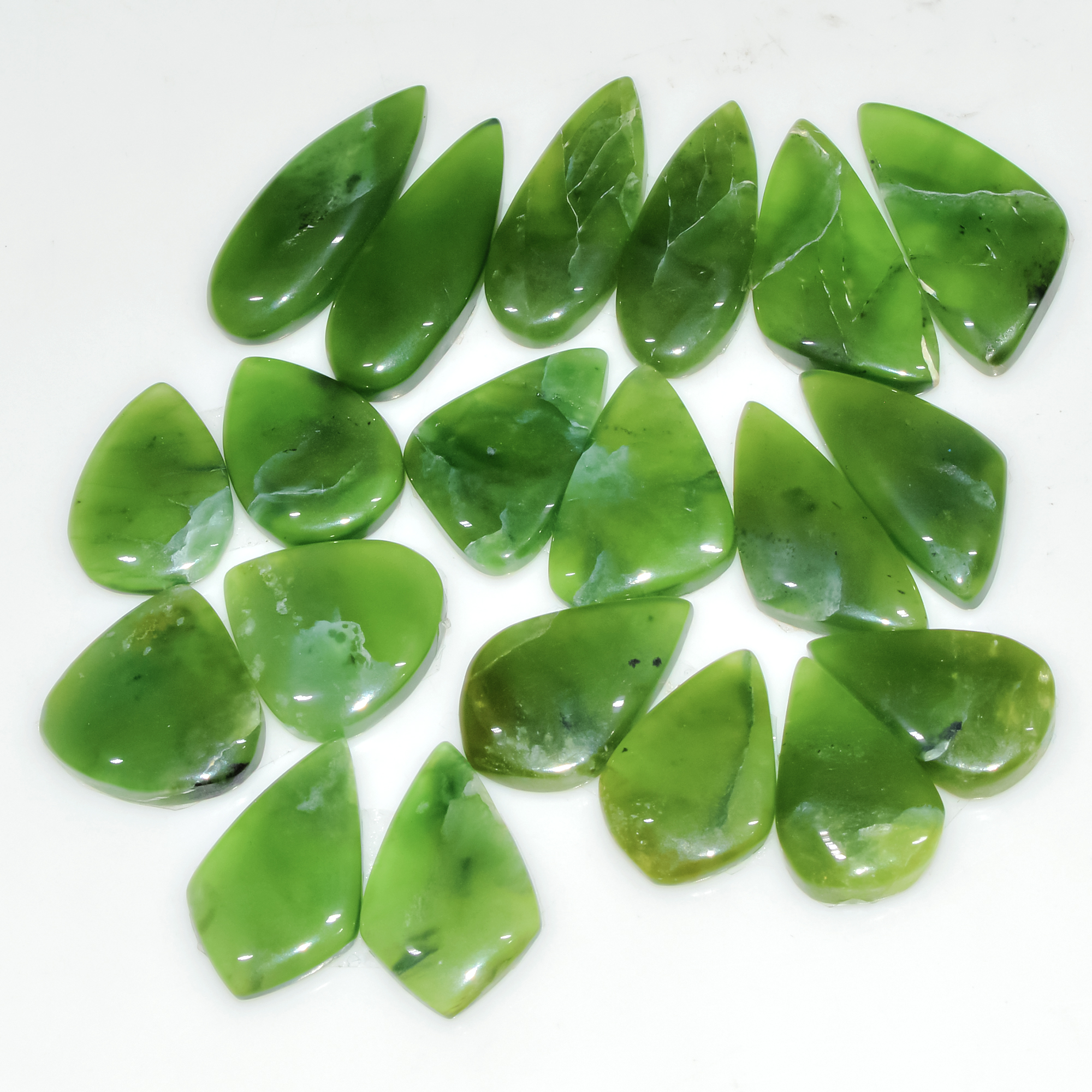 10 Pairs 151Cts Natural Green Serpentine Loose Cabochon Mixed Shapes and Size Lot 24x9 16x10mm 18309