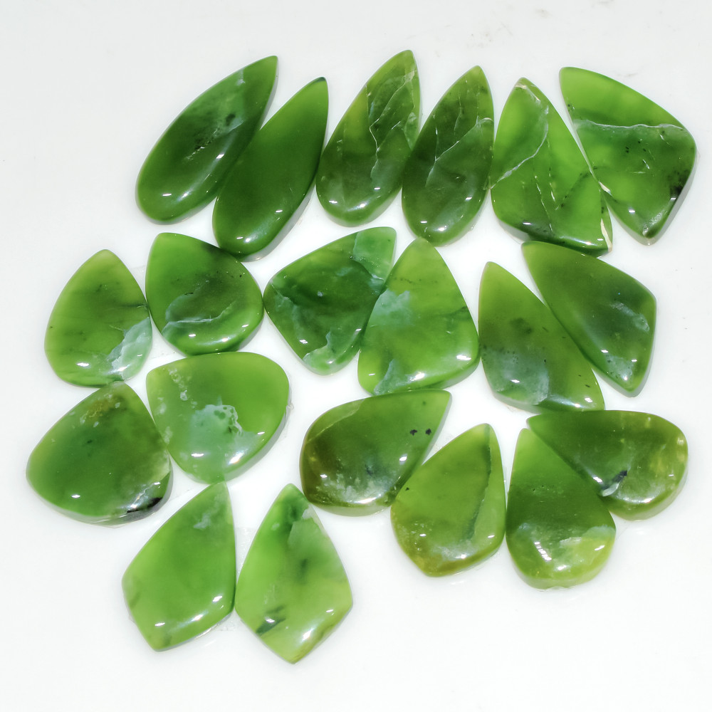 Image of 10 Pairs 151Cts Natural Green Serpentine Loose Cabochon Mixed Shapes and Size Lot 24x9 16x10mm #18309