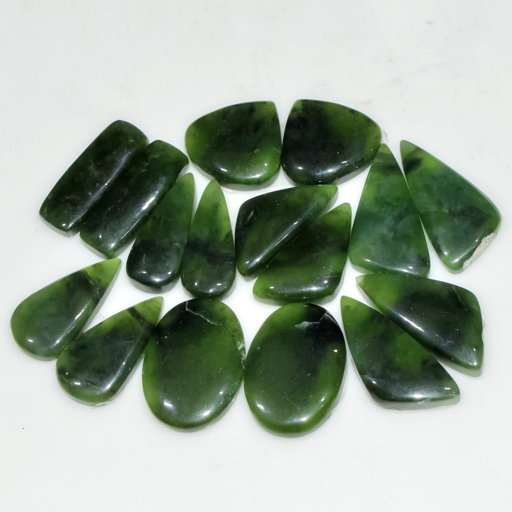 Image of 8 Pairs 155Cts Natural Green Serpentine Loose Cabochon Mixed Shapes and Size Lot 25x10 15x15mm #18310