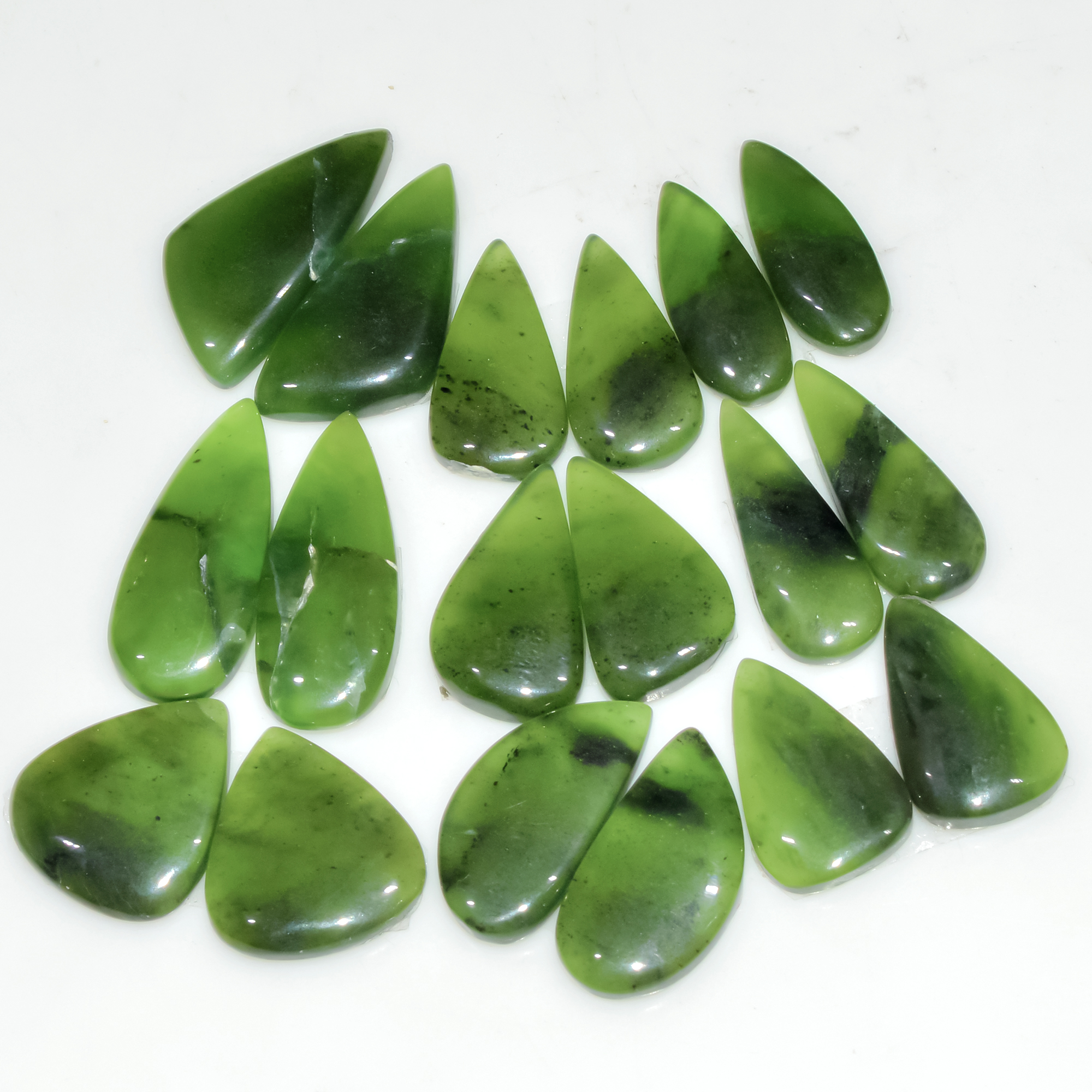 8 Pairs 118Cts Natural Green Serpentine Loose Cabochon Mixed Shapes and Size Lot 24x10 16x10mm 18311
