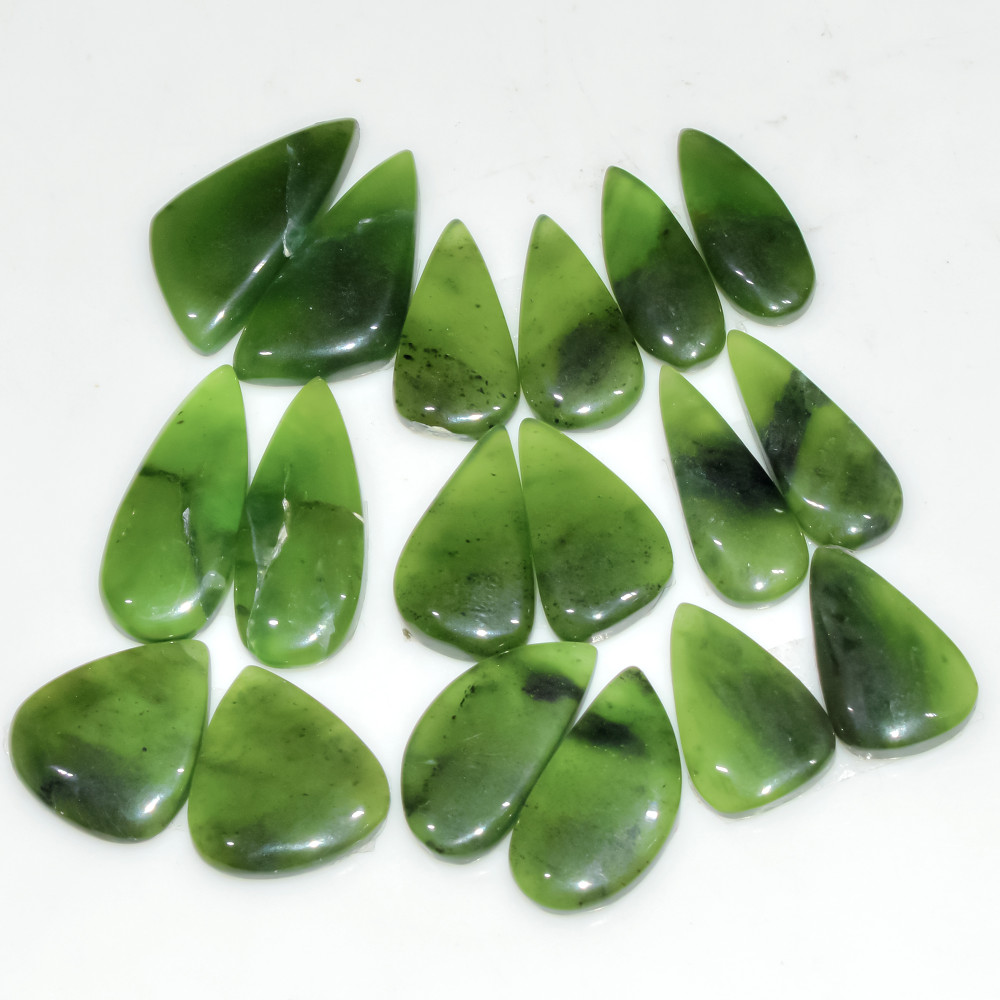 Image of 8 Pairs 118Cts Natural Green Serpentine Loose Cabochon Mixed Shapes and Size Lot 24x10 16x10mm #18311