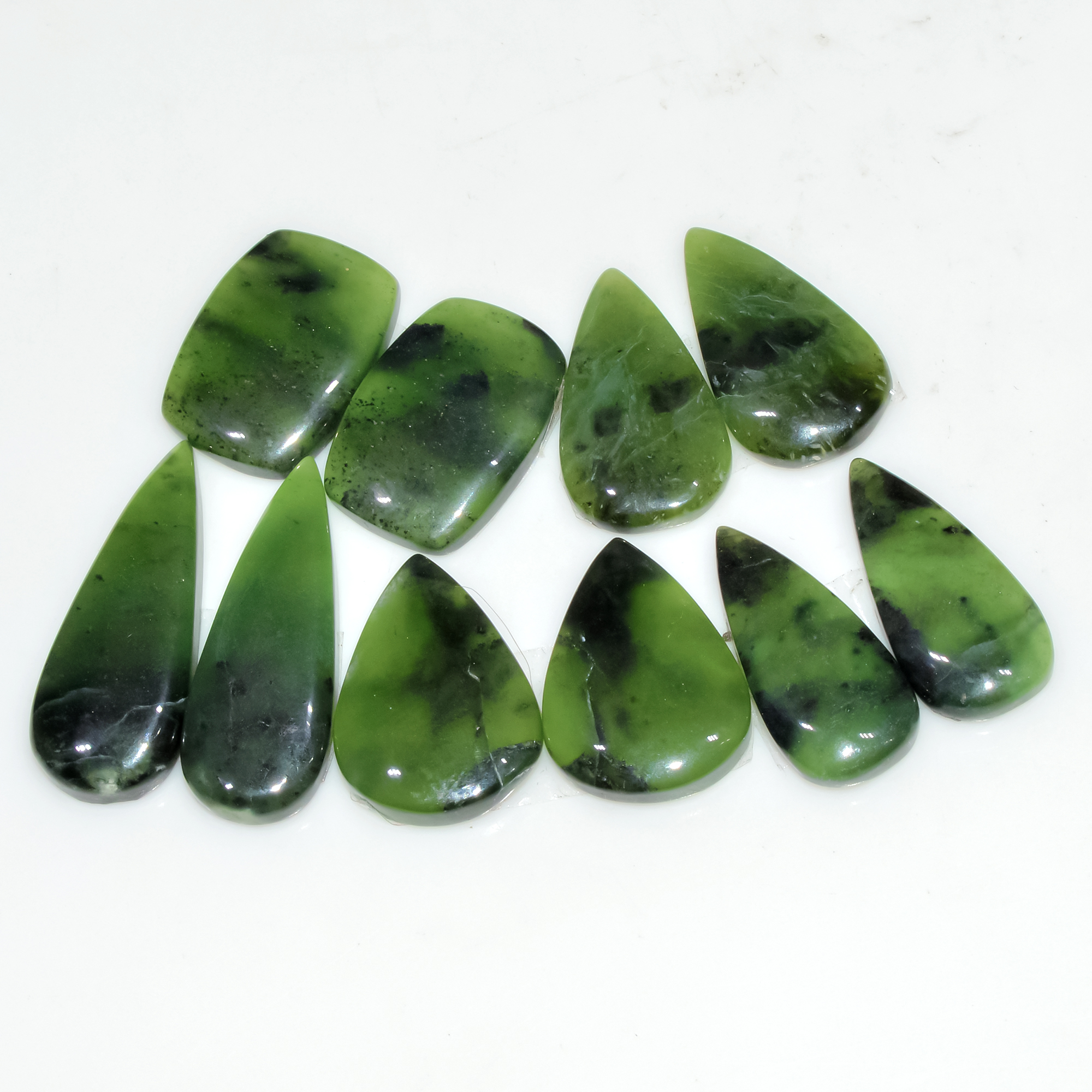 5 Pairs 100 Cts Natural Green Serpentine Loose Cabochon Mixed Shapes and Size Lot 29x10 20x14mm 18312