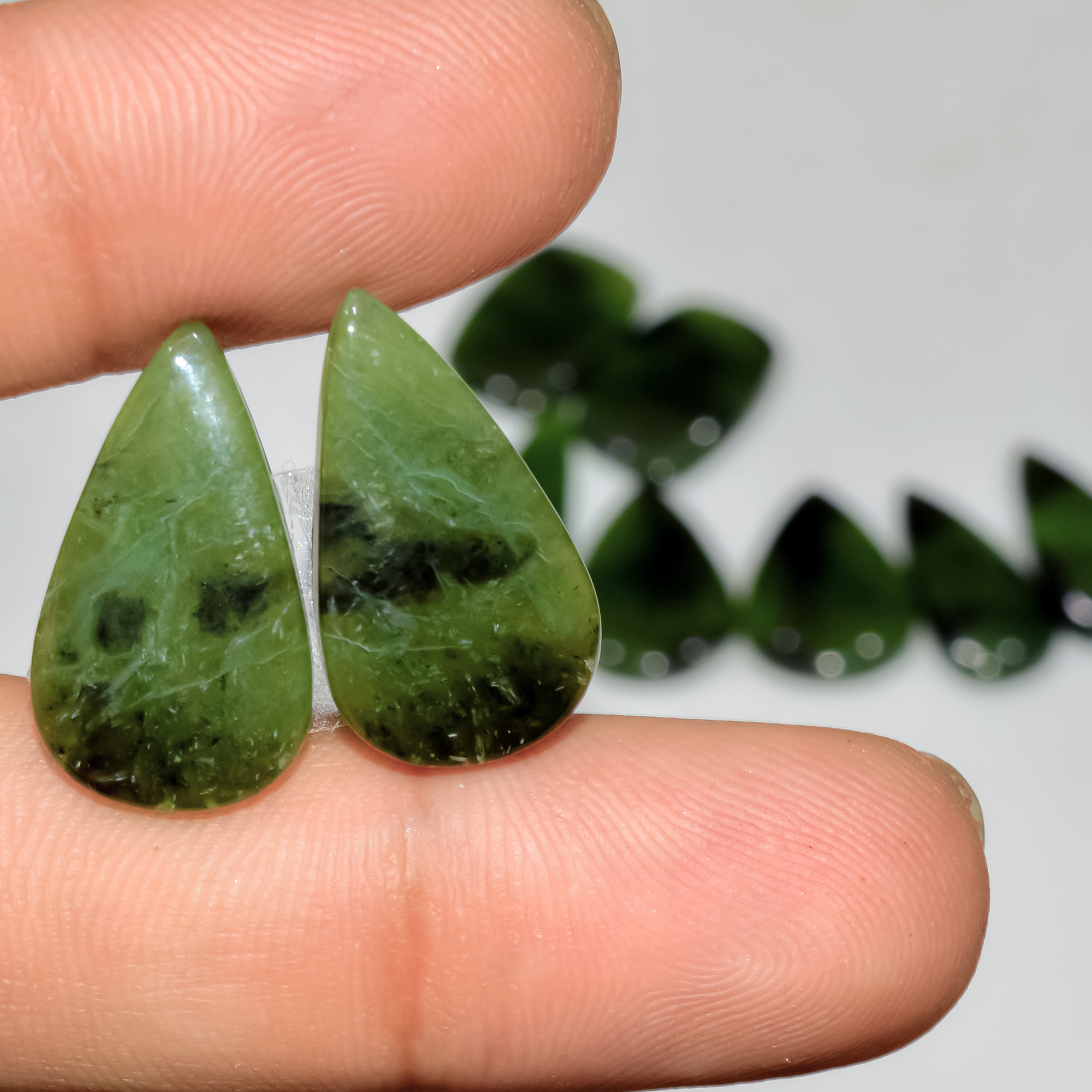 5 Pairs 100 Cts Natural Green Serpentine Loose Cabochon Mixed Shapes and Size Lot 29x10 20x14mm 18312